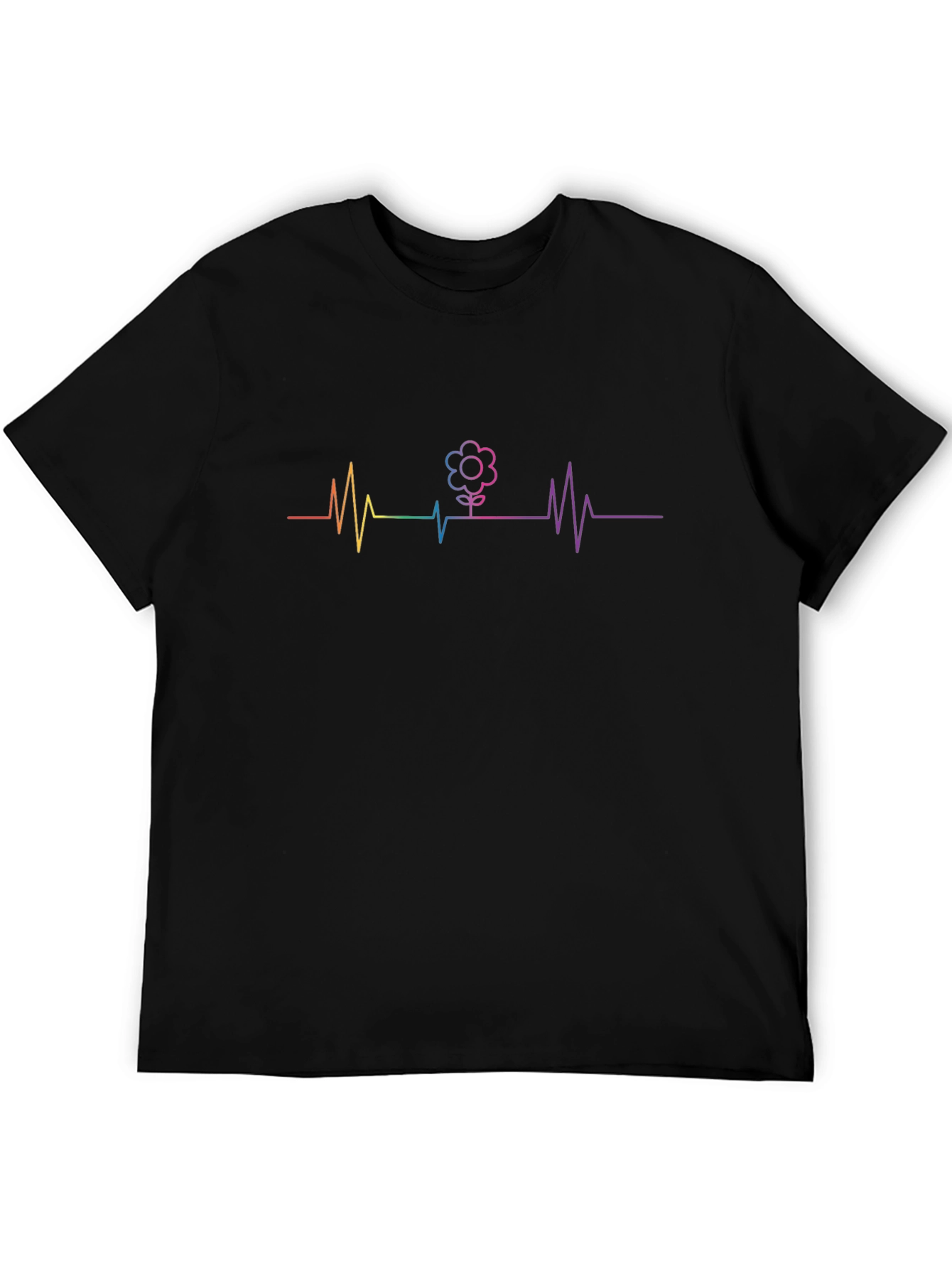 Rainbow Heartbeat Flower Graphic T-Shirt