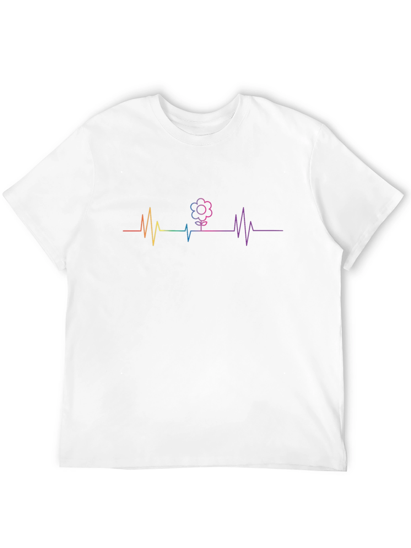 Rainbow Heartbeat Flower Graphic T-Shirt