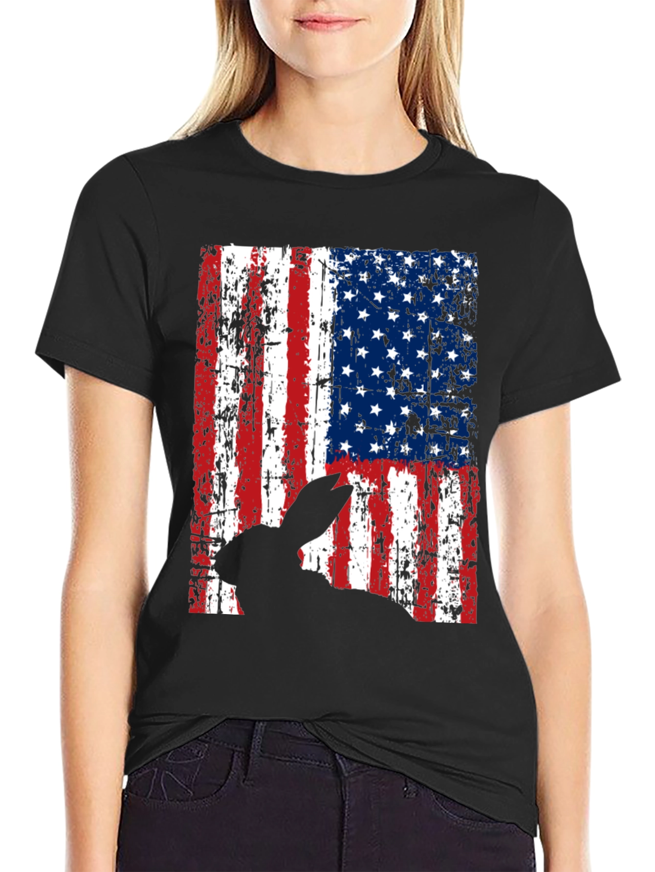 Rabbit American Flag Graphic T-Shirt