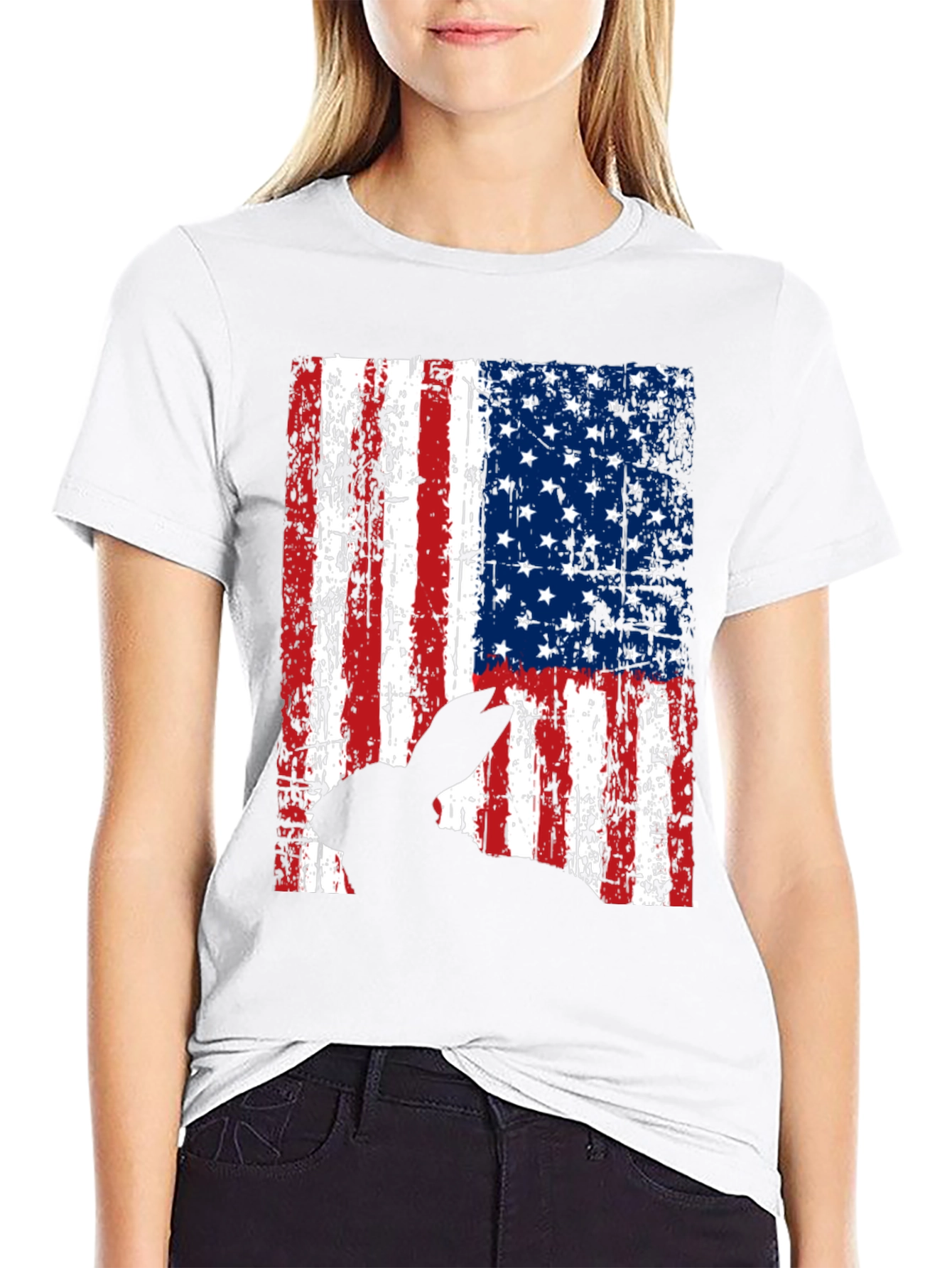 Rabbit American Flag Graphic T-Shirt