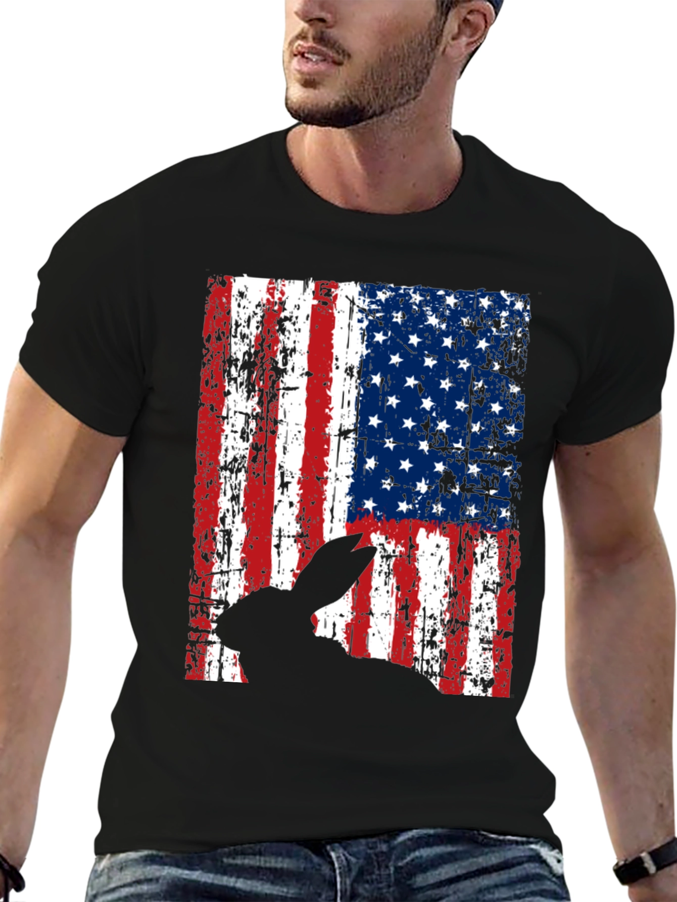 Rabbit American Flag Graphic T-Shirt