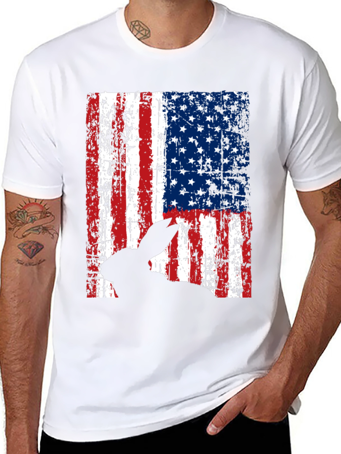 Rabbit American Flag Graphic T-Shirt