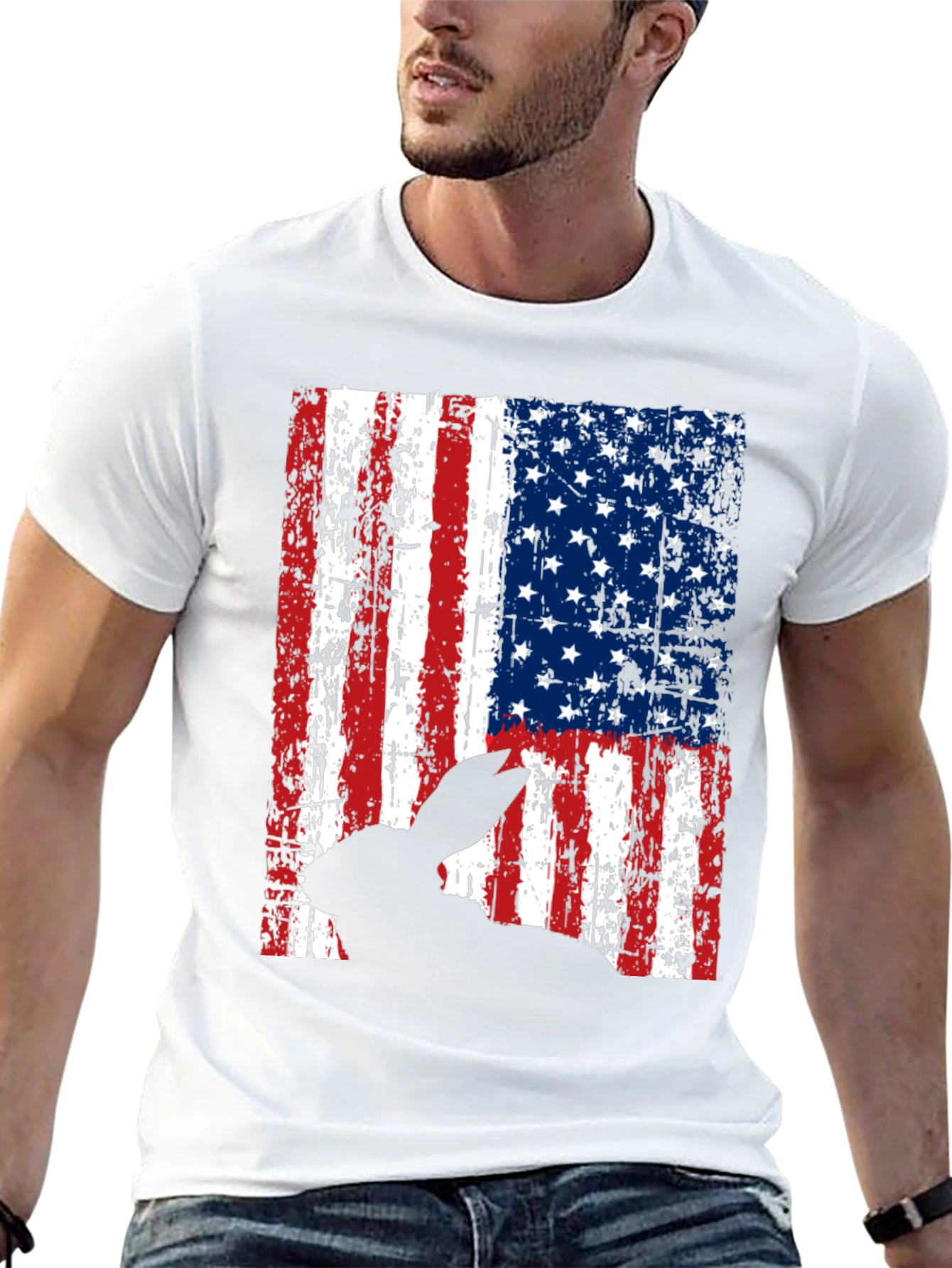 Rabbit American Flag Graphic T-Shirt