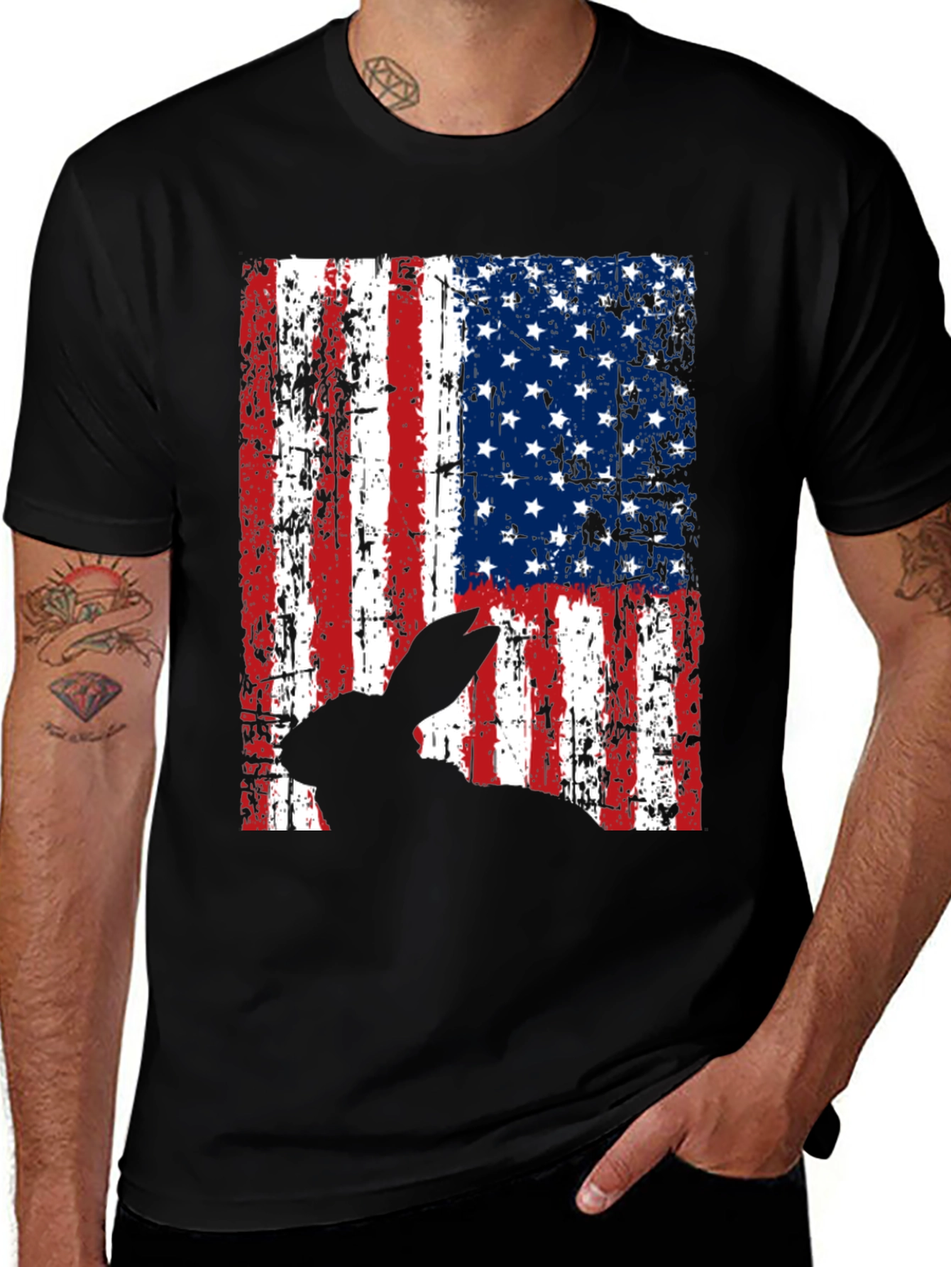 Rabbit American Flag Graphic T-Shirt