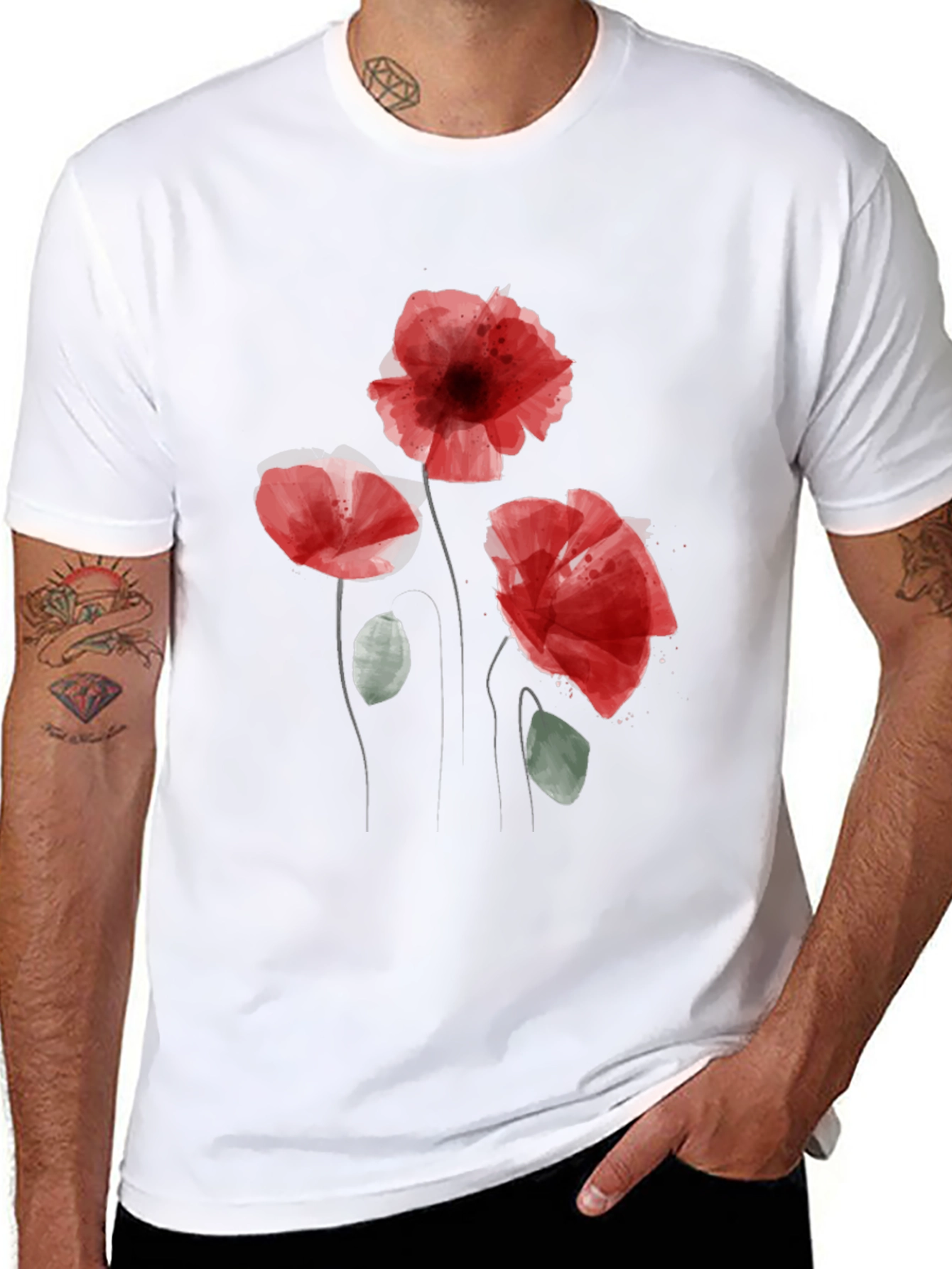 Floral Print Black Casual T-Shirt