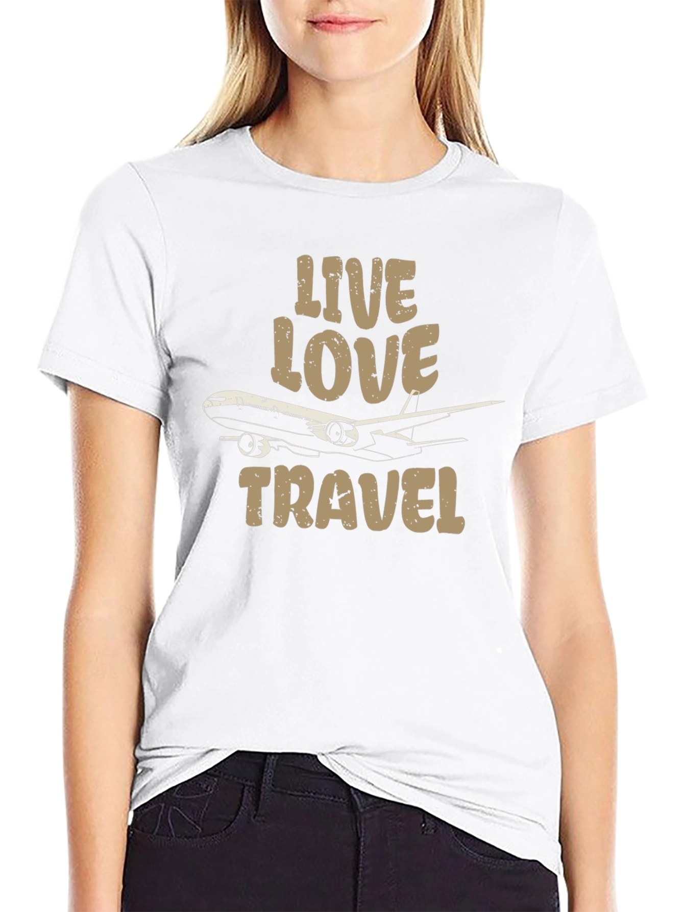 Live Love Travel T-Shirt - Airplane Design