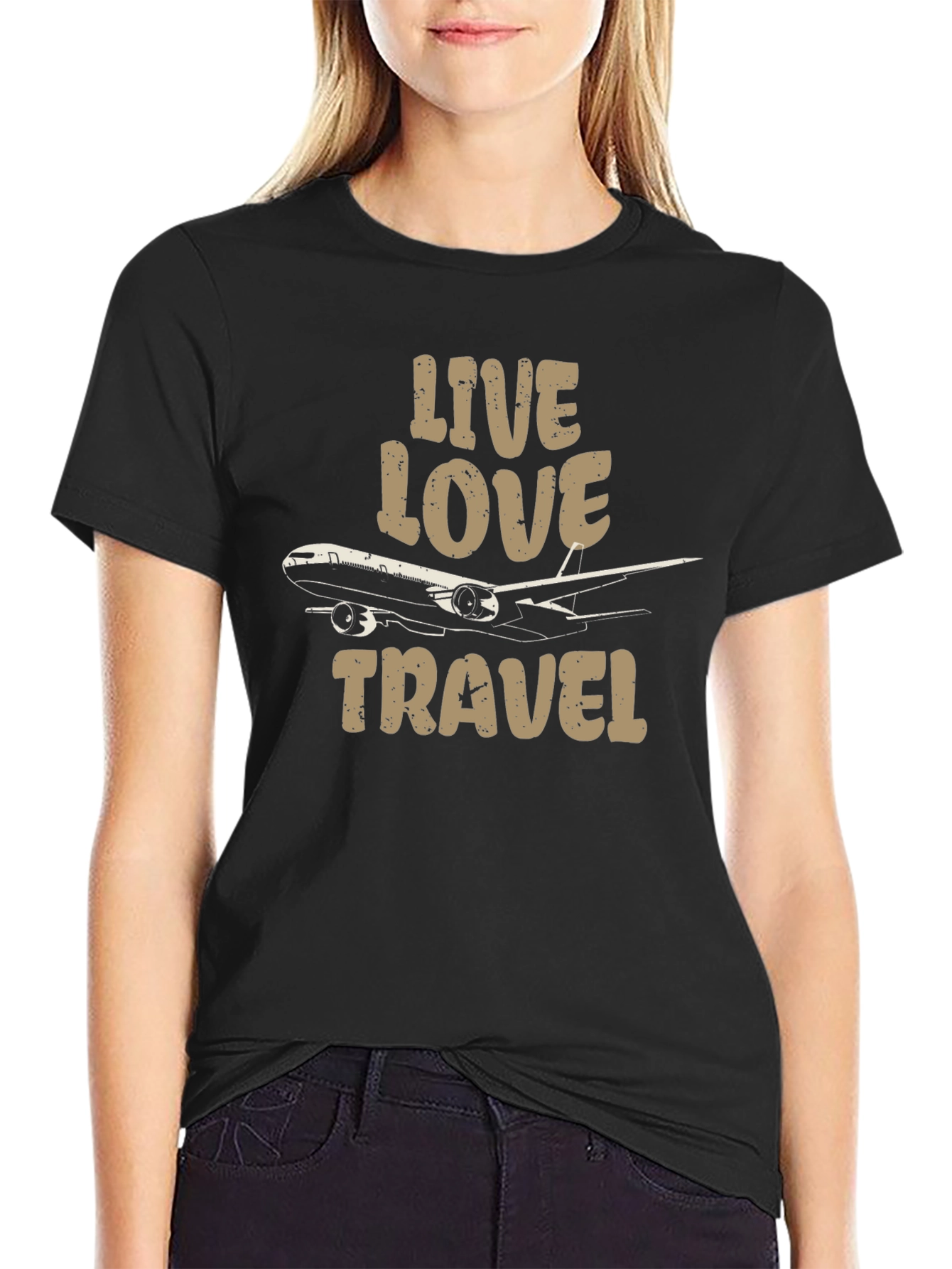 Live Love Travel T-Shirt - Airplane Design