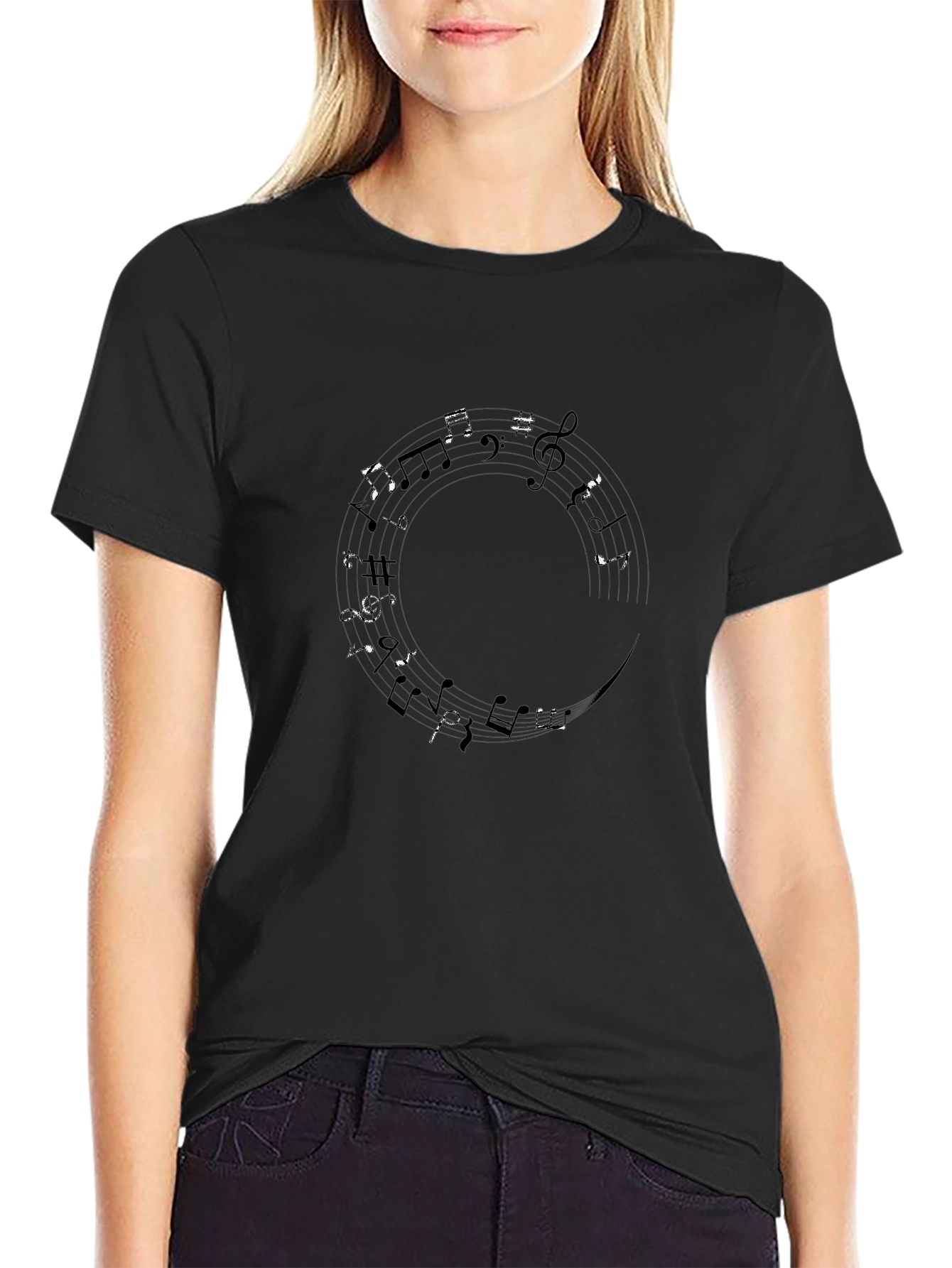 Musical Note Circle Black T-Shirt - Soft Cotton Tee