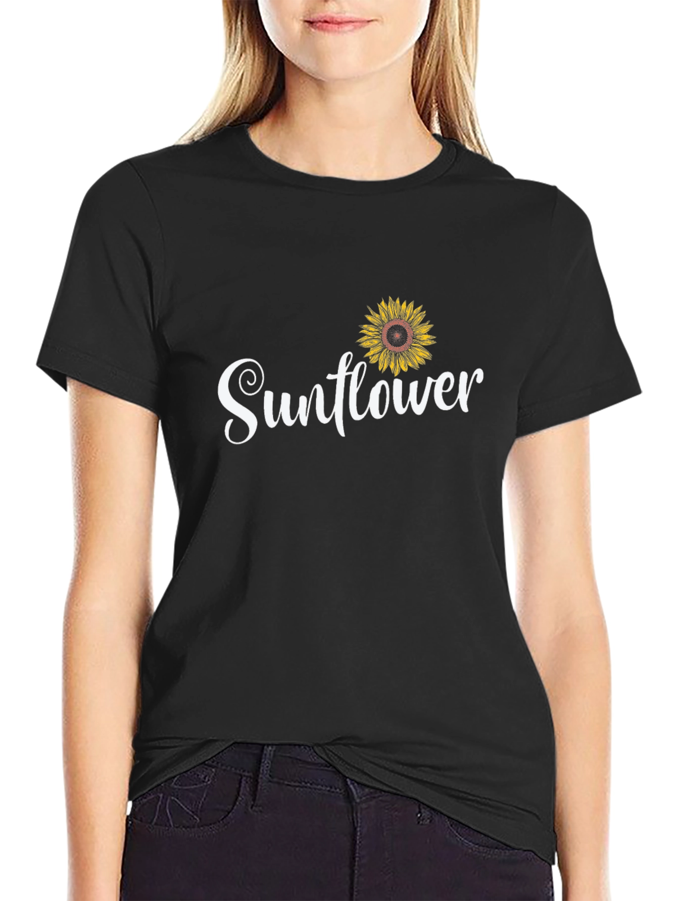Sunflower Graphic Tee - Black Cotton Casual Shirt