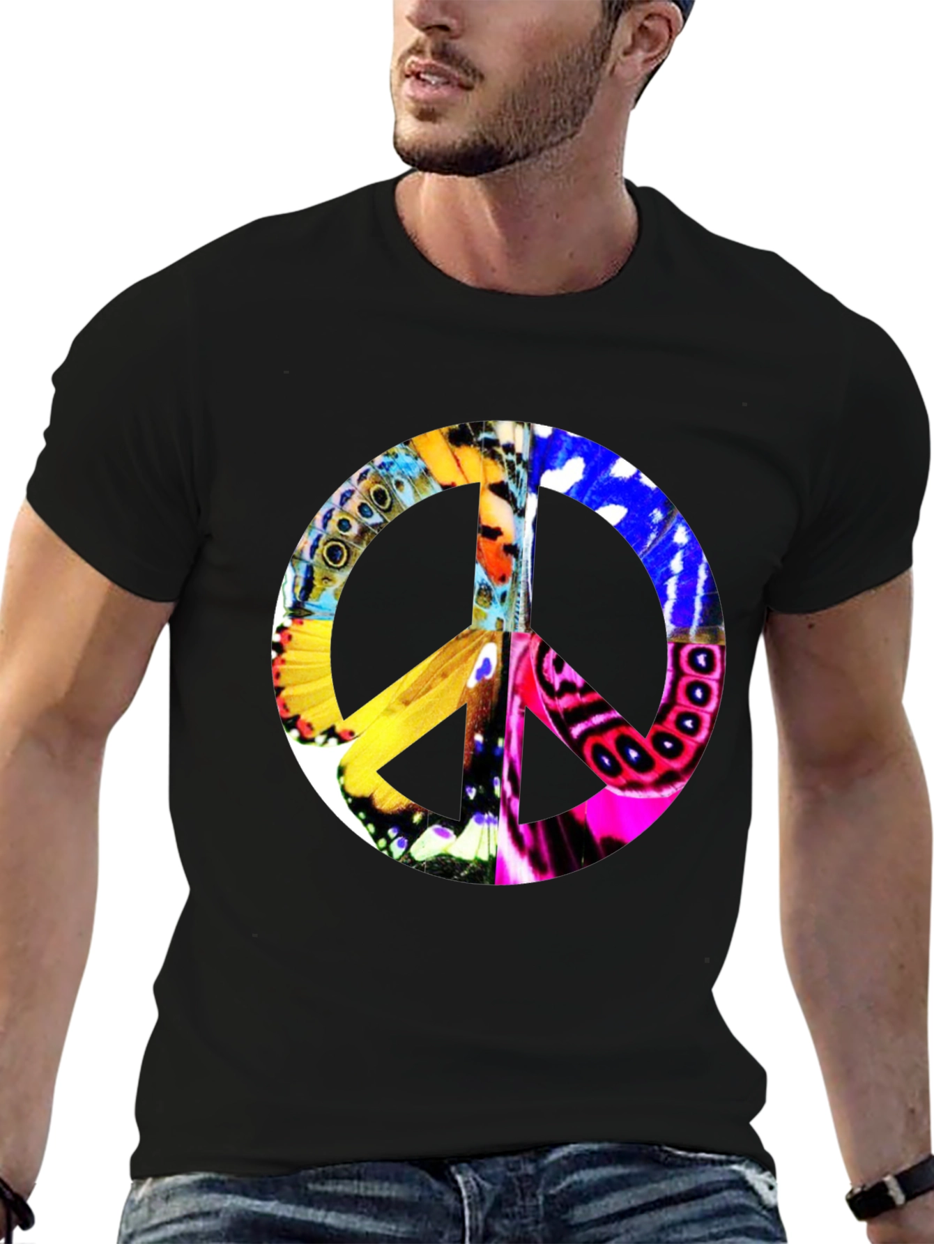 Butterfly Peace Sign Graphic T-Shirt