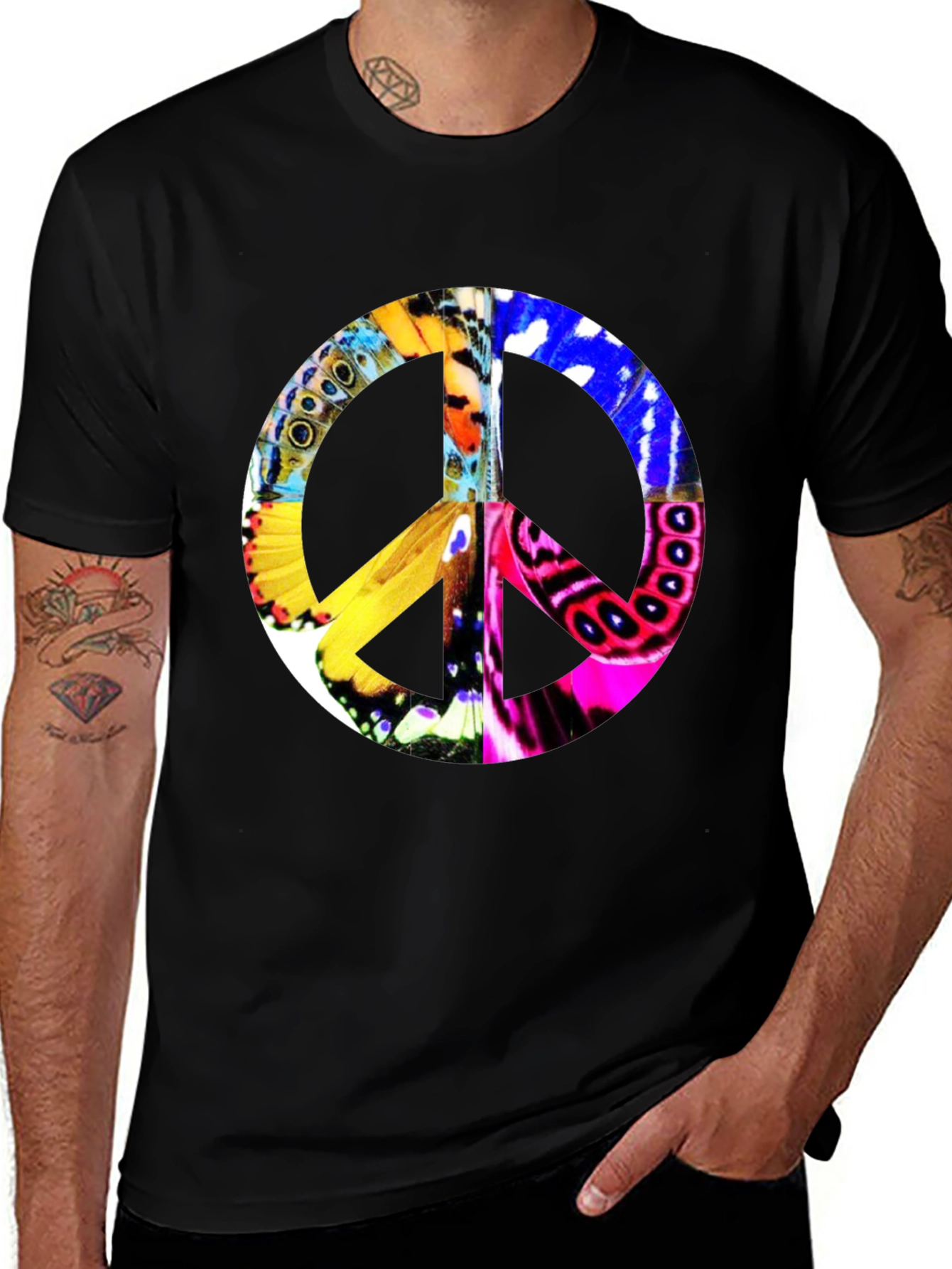 Butterfly Peace Sign Graphic T-Shirt