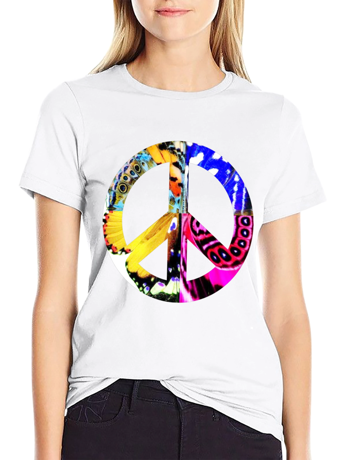 Butterfly Peace Sign Graphic T-Shirt