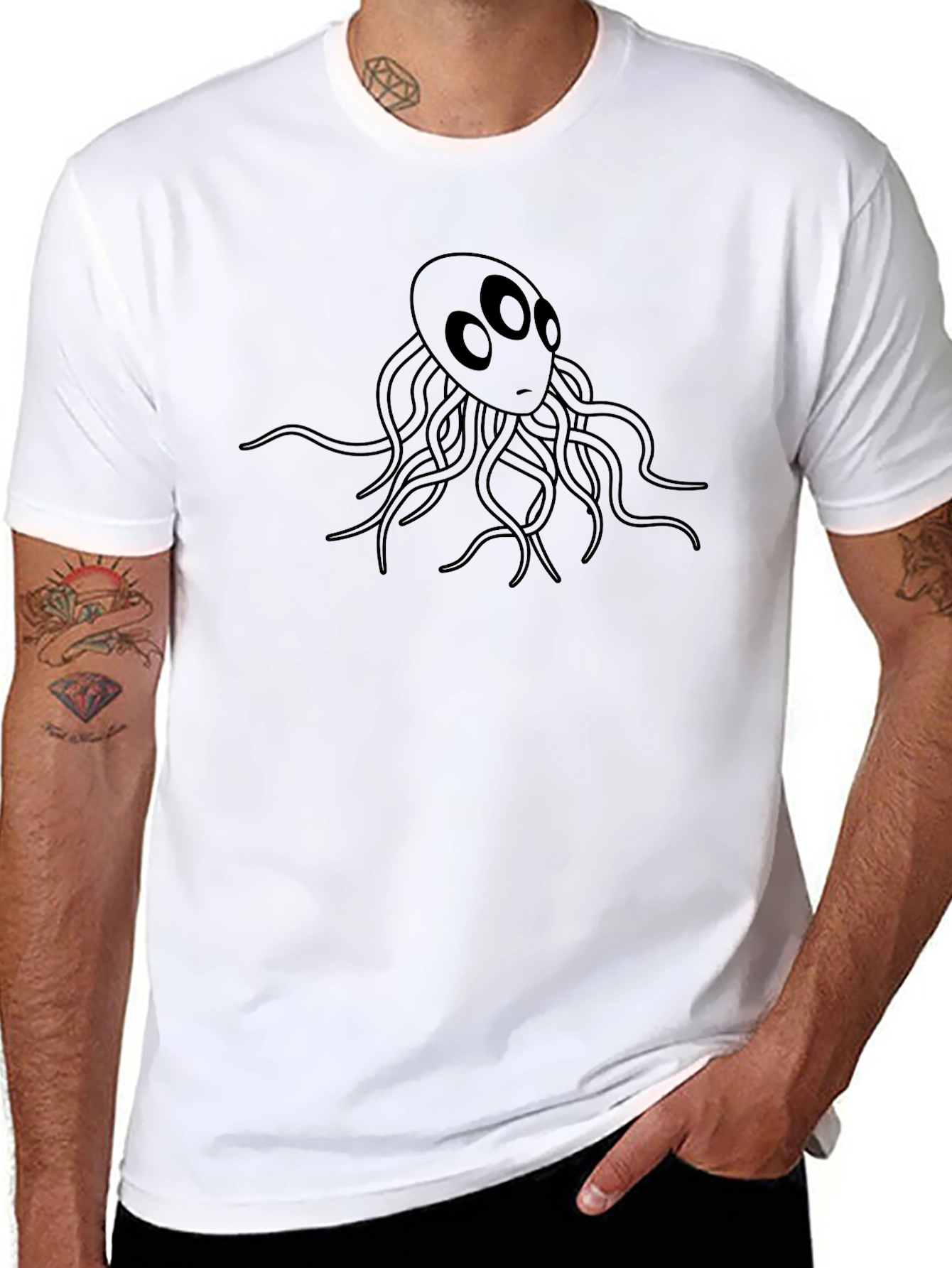 Mens Black T-Shirt with Graphic Octopus Design