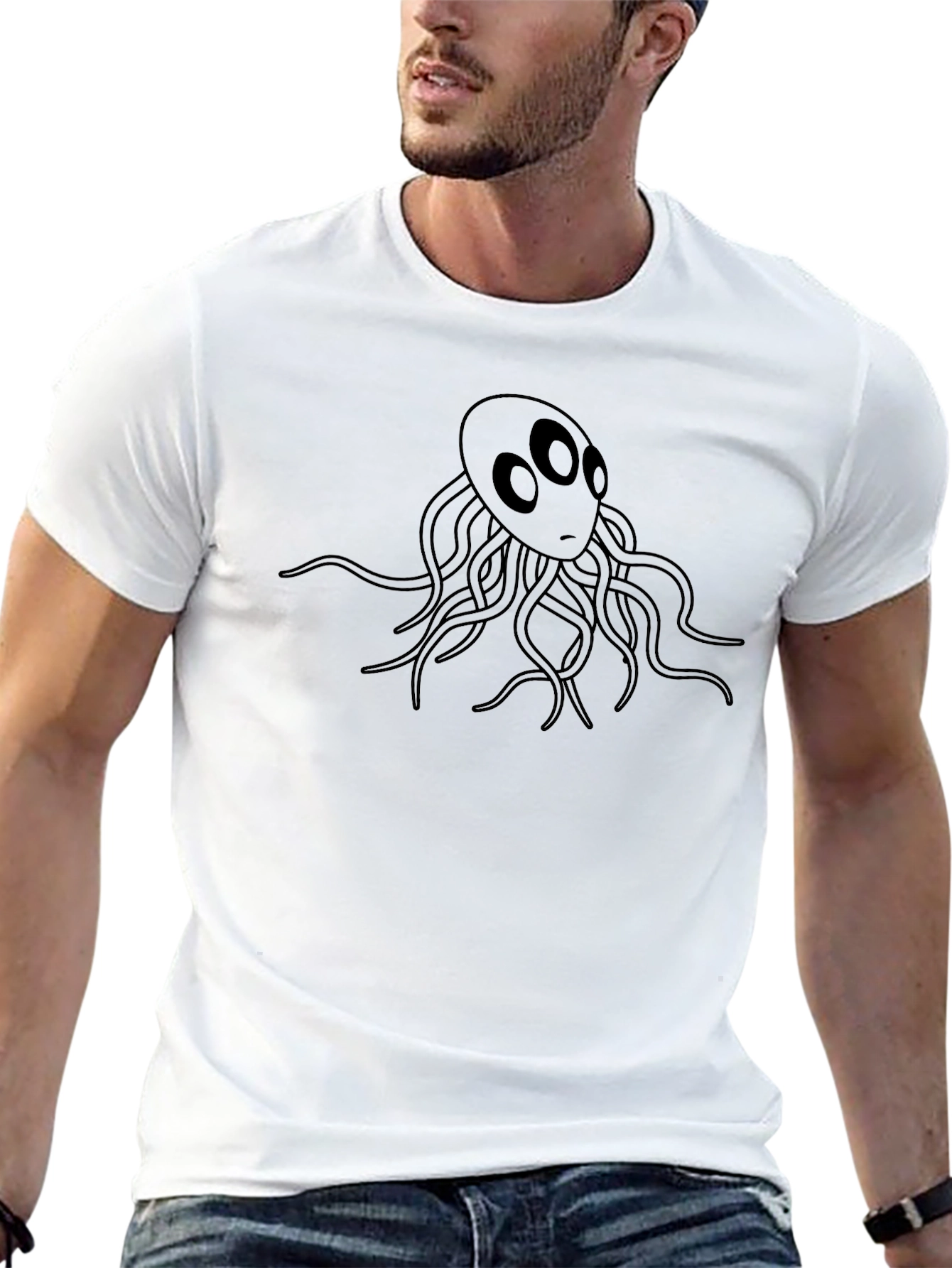 Mens Black T-Shirt with Graphic Octopus Design