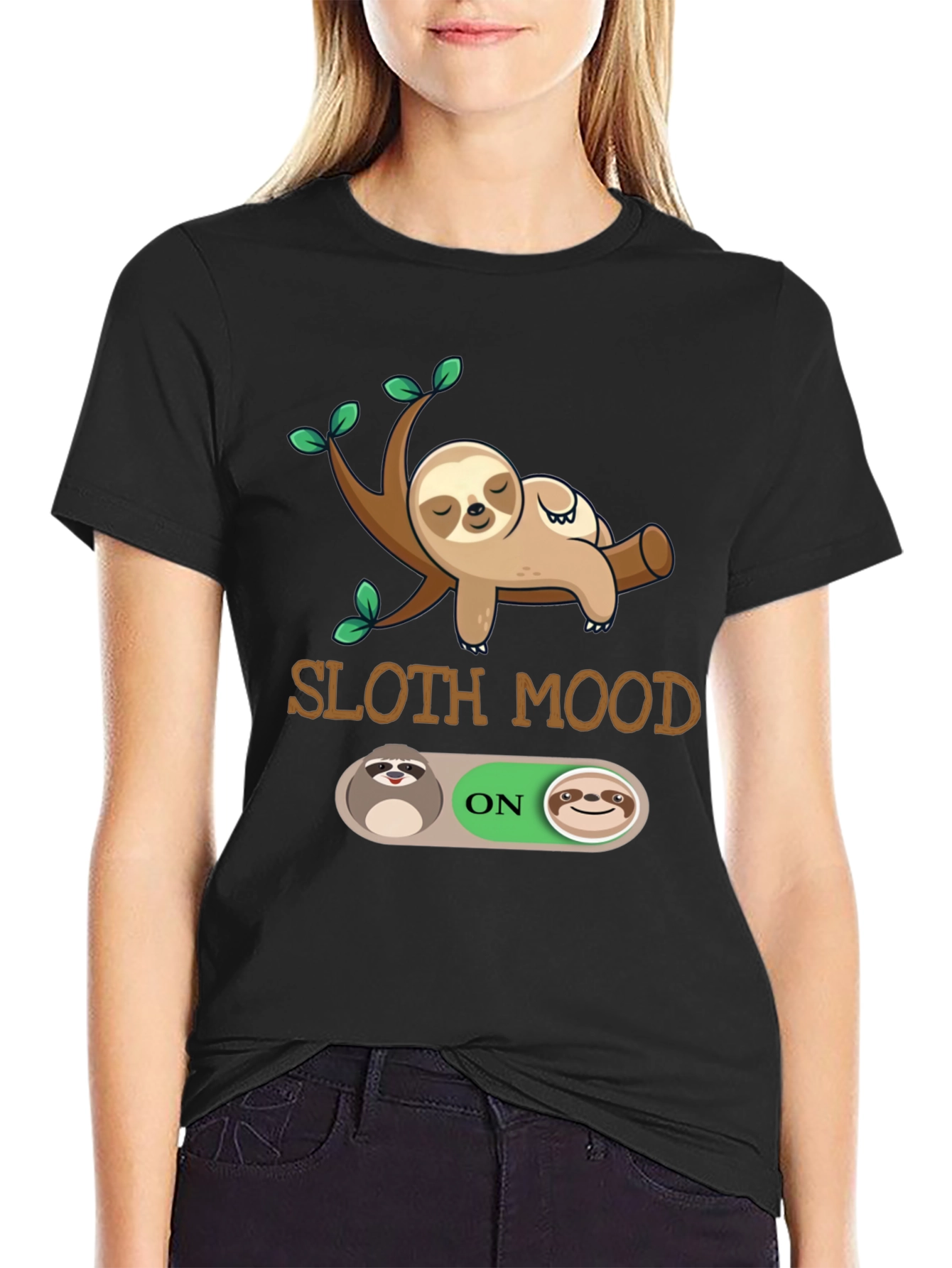 Sloth Mood On Graphic T-Shirt - Black