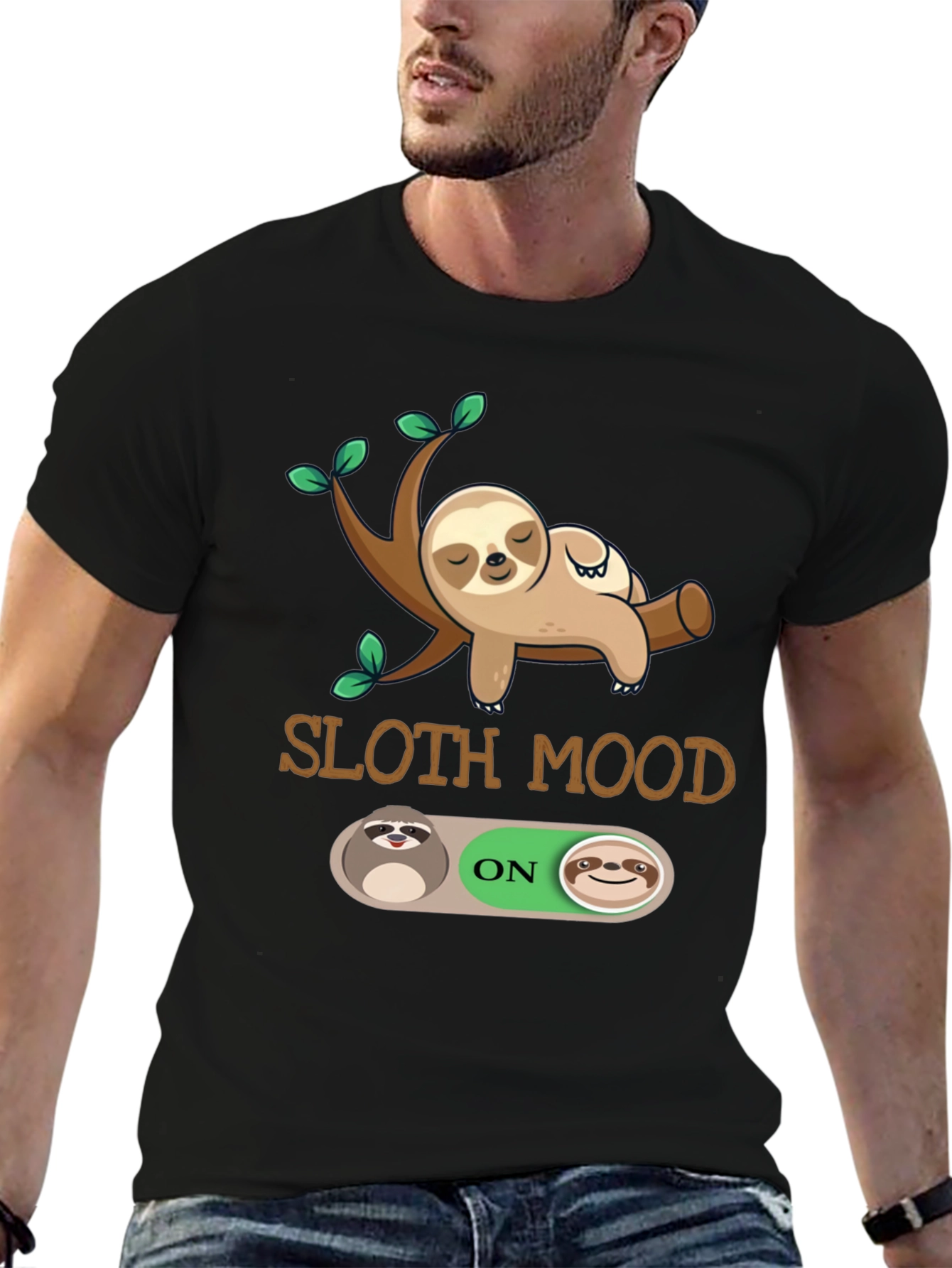 Sloth Mood On Graphic T-Shirt - Black