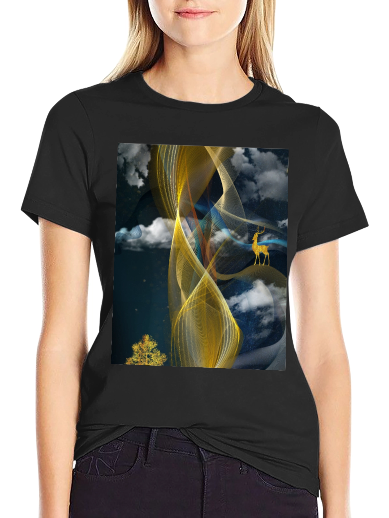 Abstract Deer Graphic Tee - Stylish Mens Black T-Shirt
