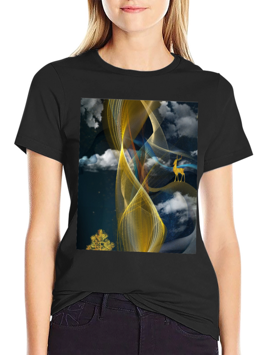 Abstract Deer Graphic Tee - Stylish Mens Black T-Shirt