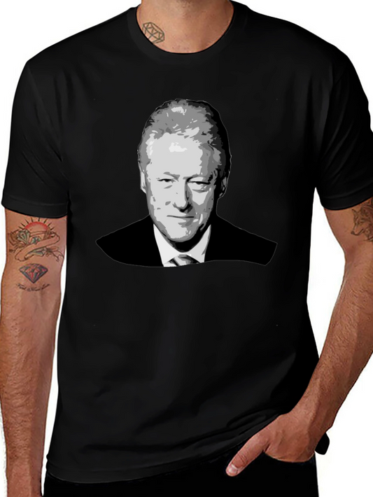 Bill Clinton Portrait Graphic T-Shirt - Black