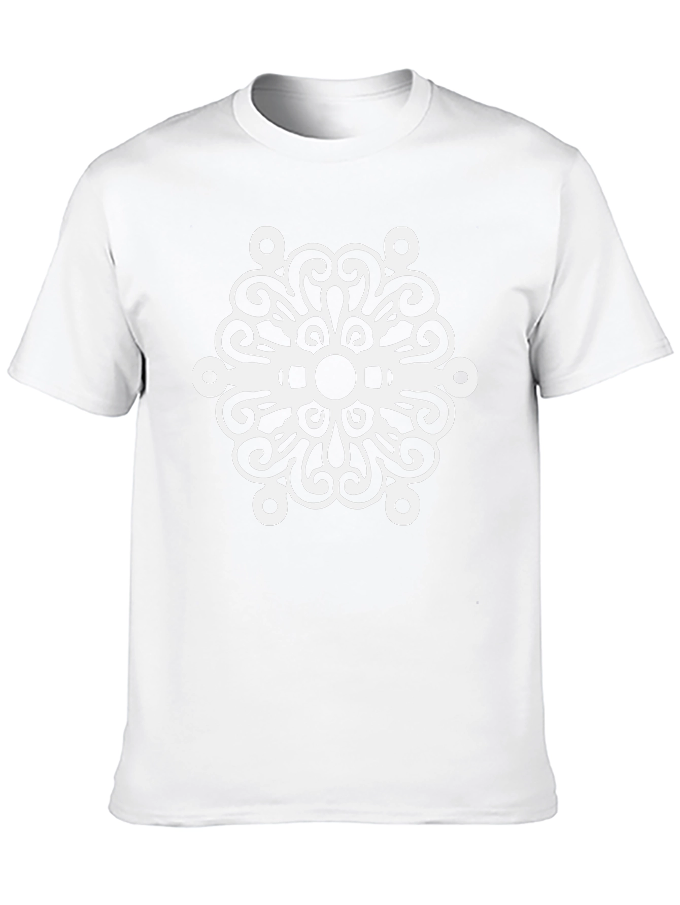 Black T-Shirt with White Swirl Medallion Design