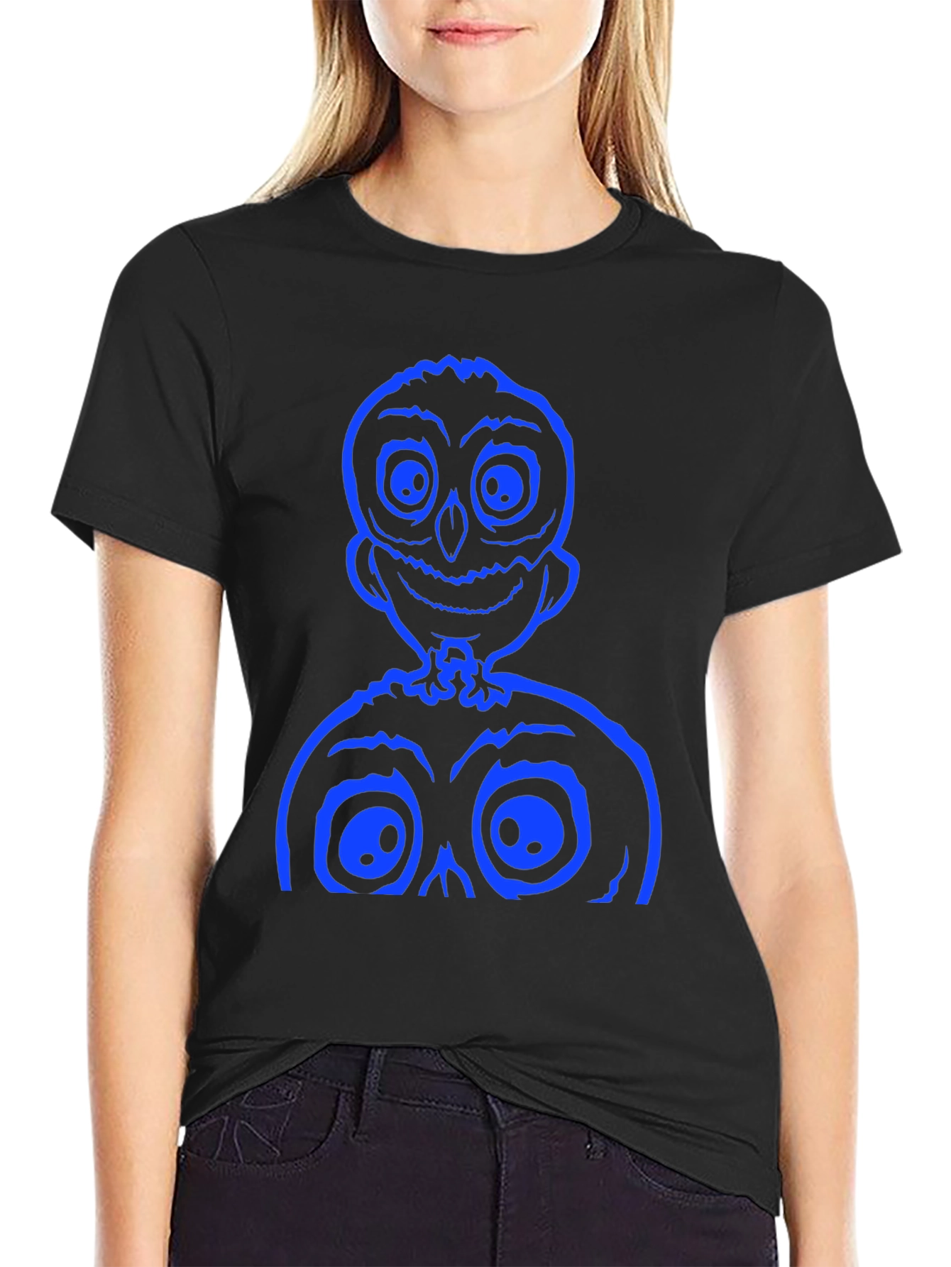 Spooky Cartoon Graphic Tee - Black Cotton Shirt