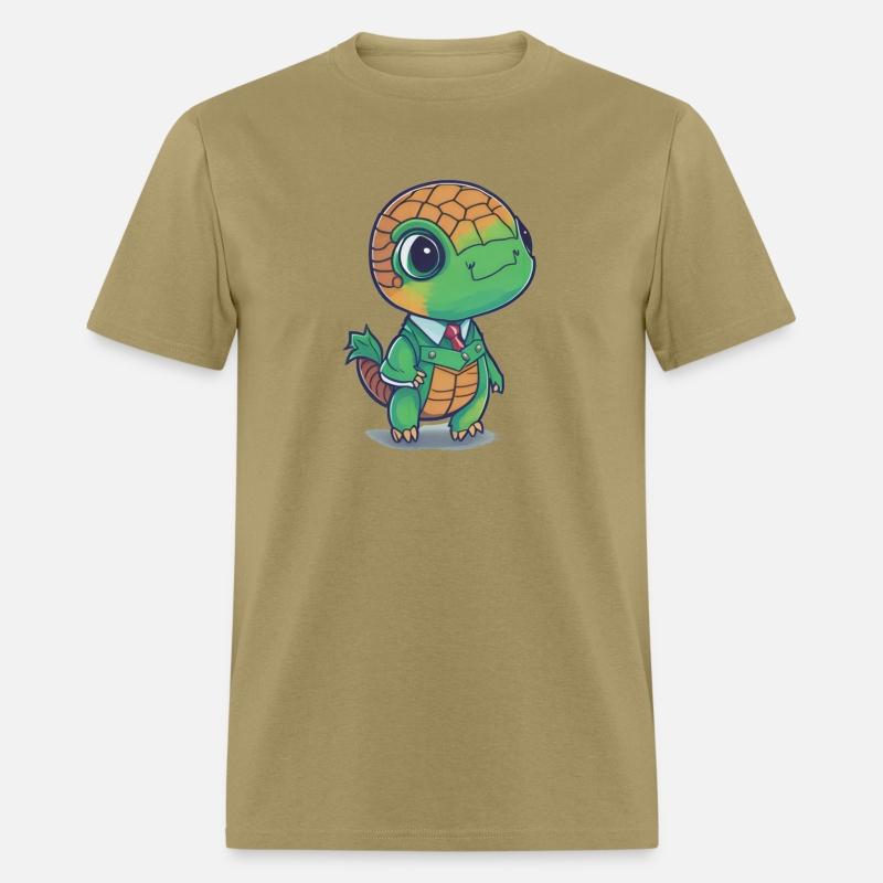 The Baby turtle wears a cool suit.