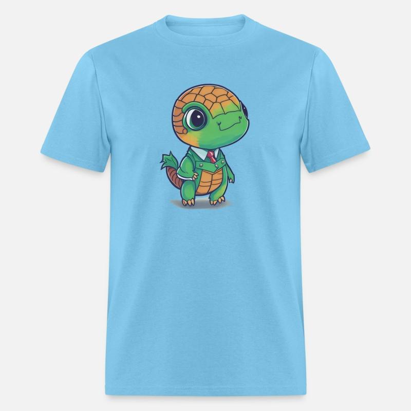 The Baby turtle wears a cool suit.