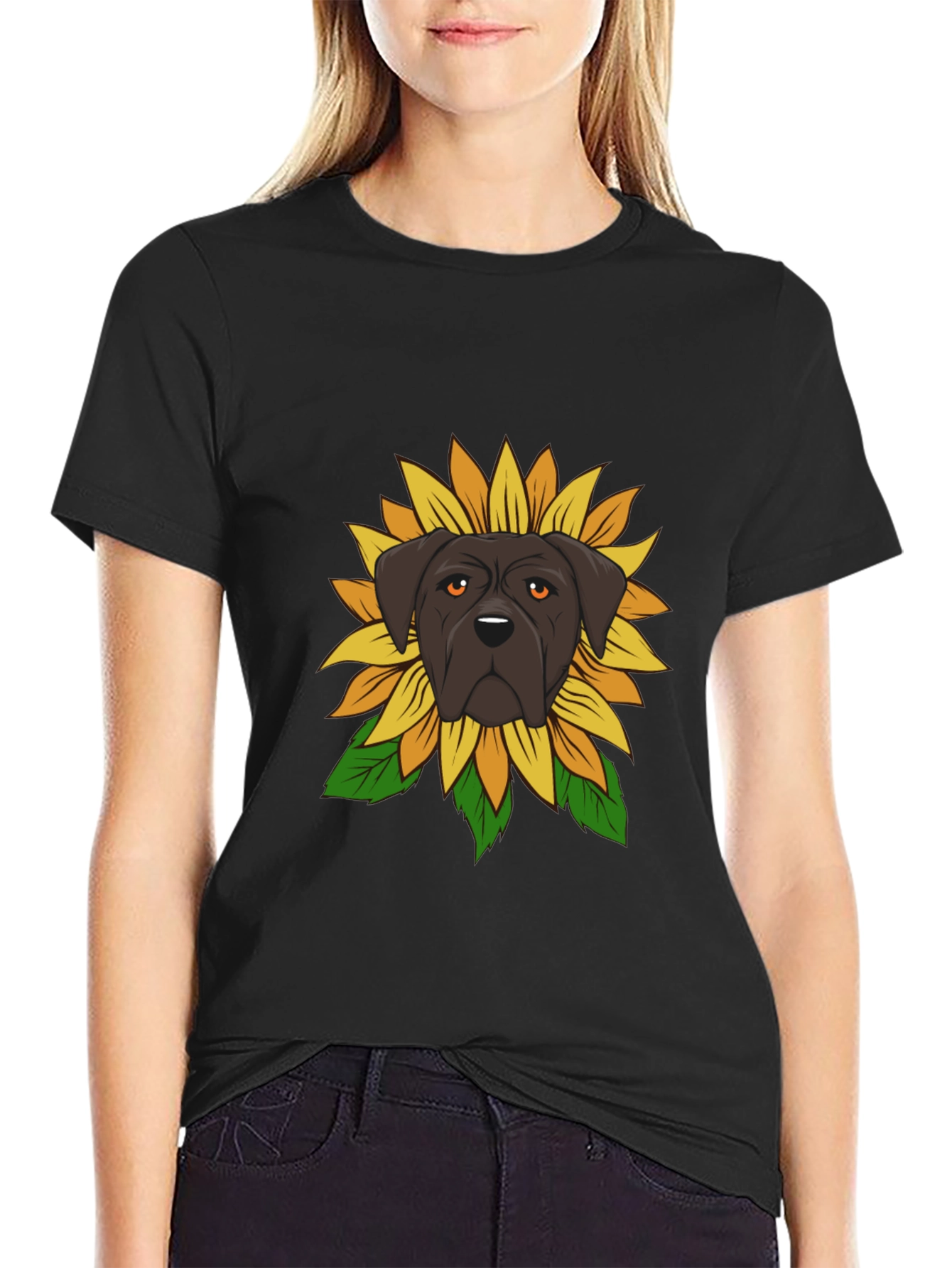 Dog Sunflower Graphic Tee - Black