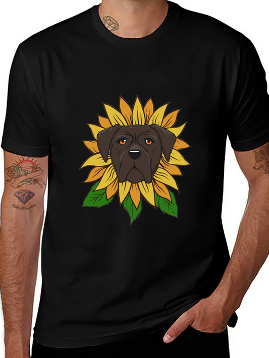 Dog Sunflower Graphic Tee - Black