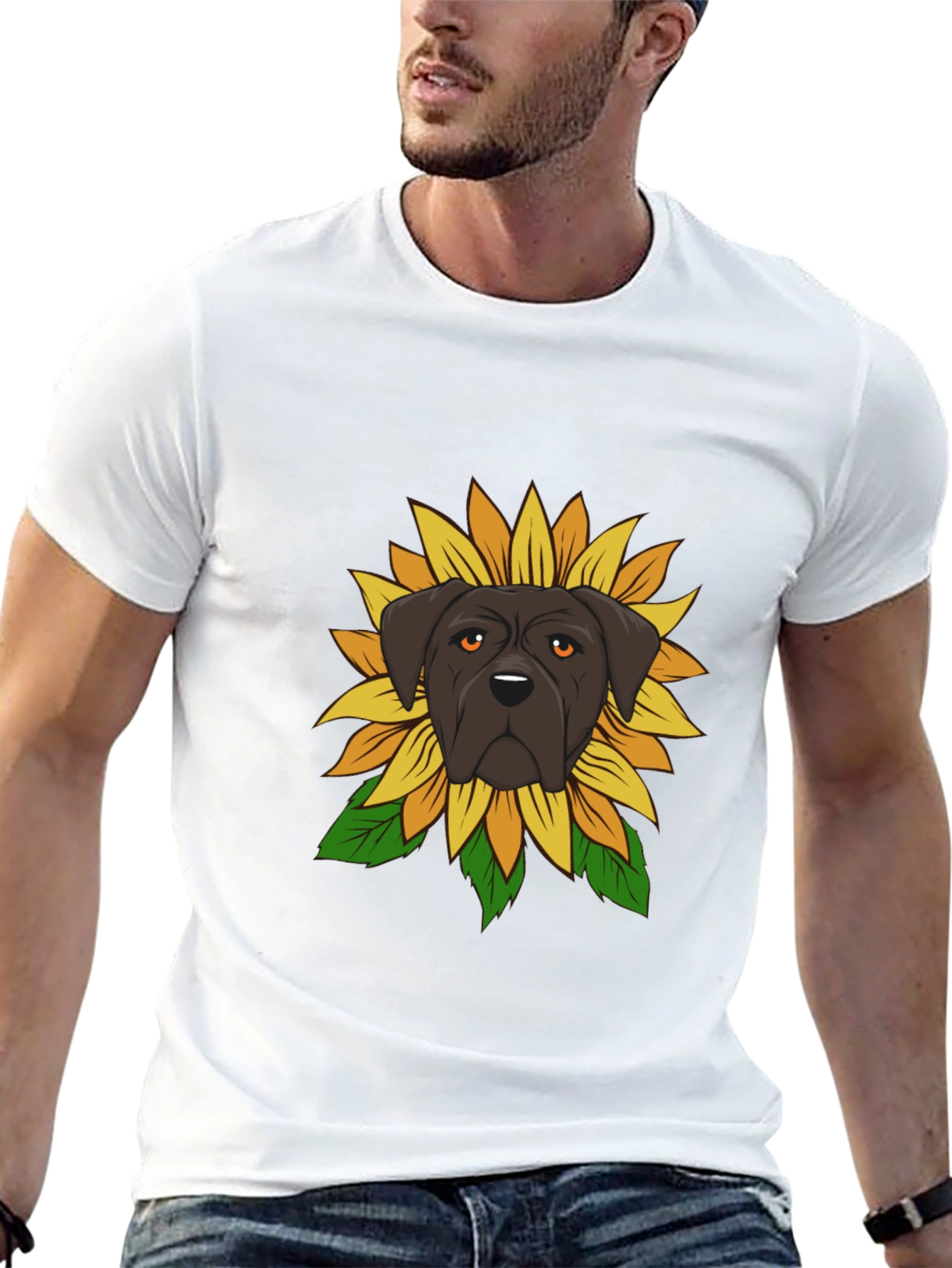 Dog Sunflower Graphic Tee - Black