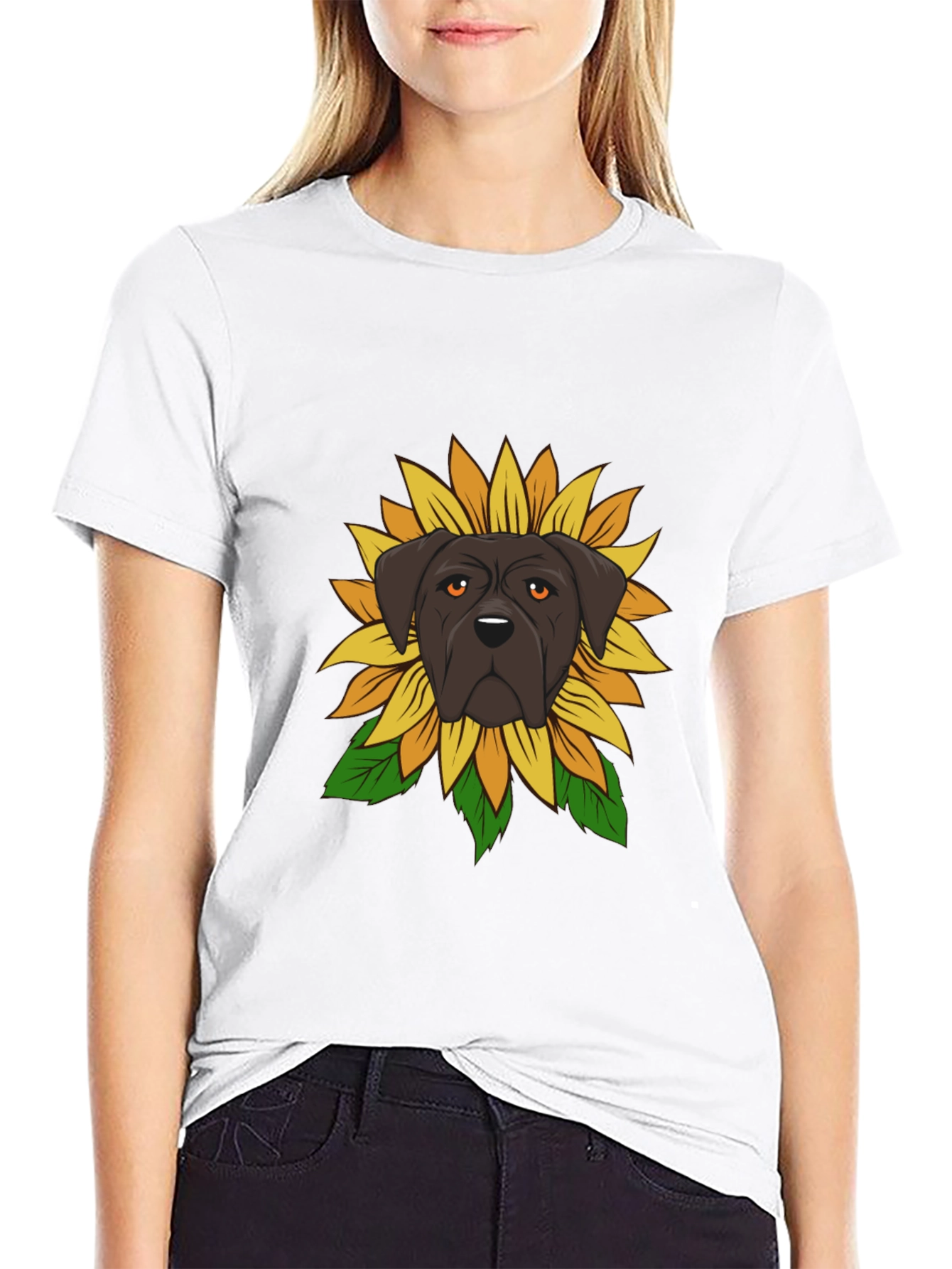 Dog Sunflower Graphic Tee - Black
