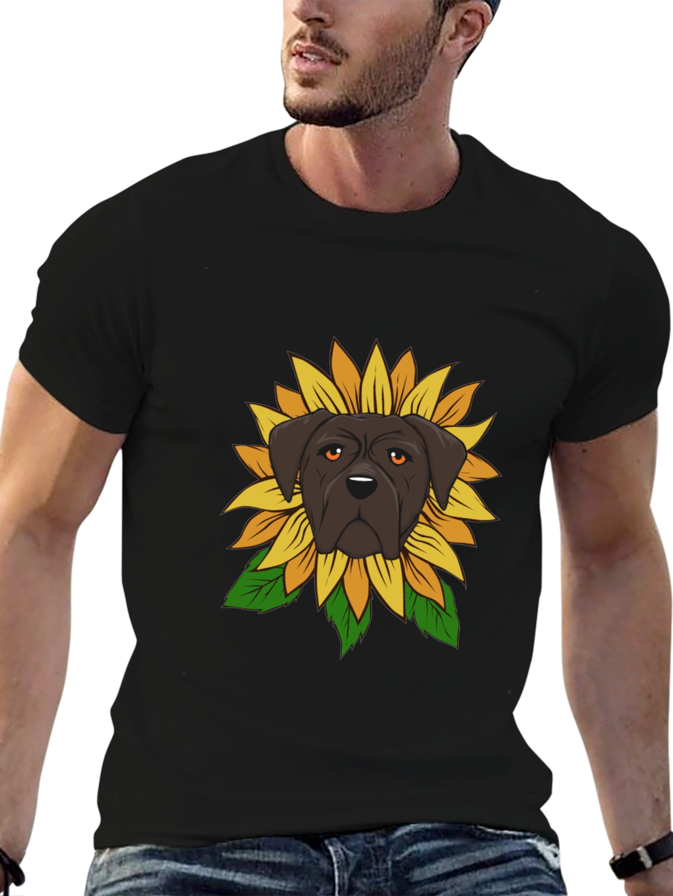 Dog Sunflower Graphic Tee - Black