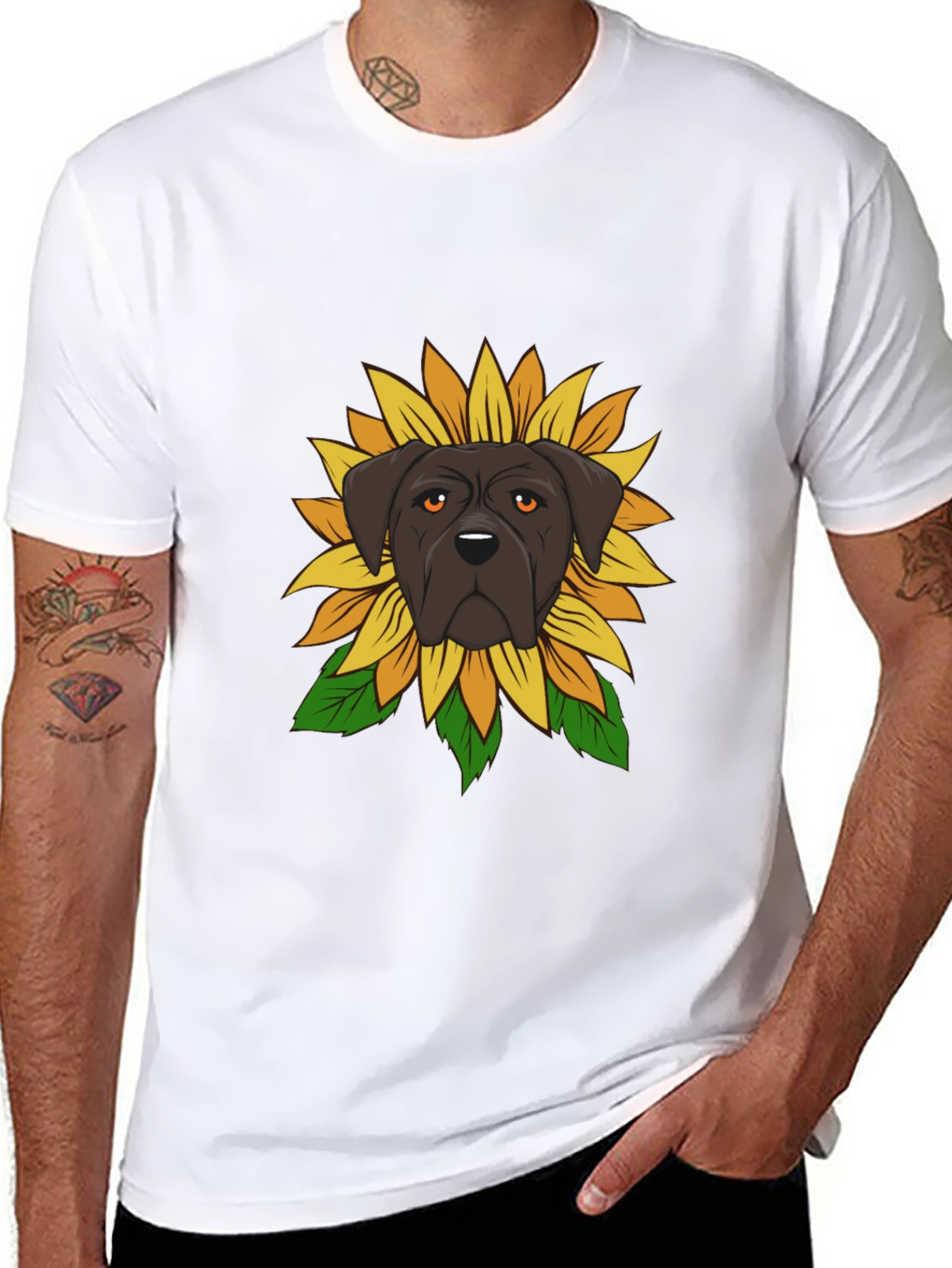 Dog Sunflower Graphic Tee - Black
