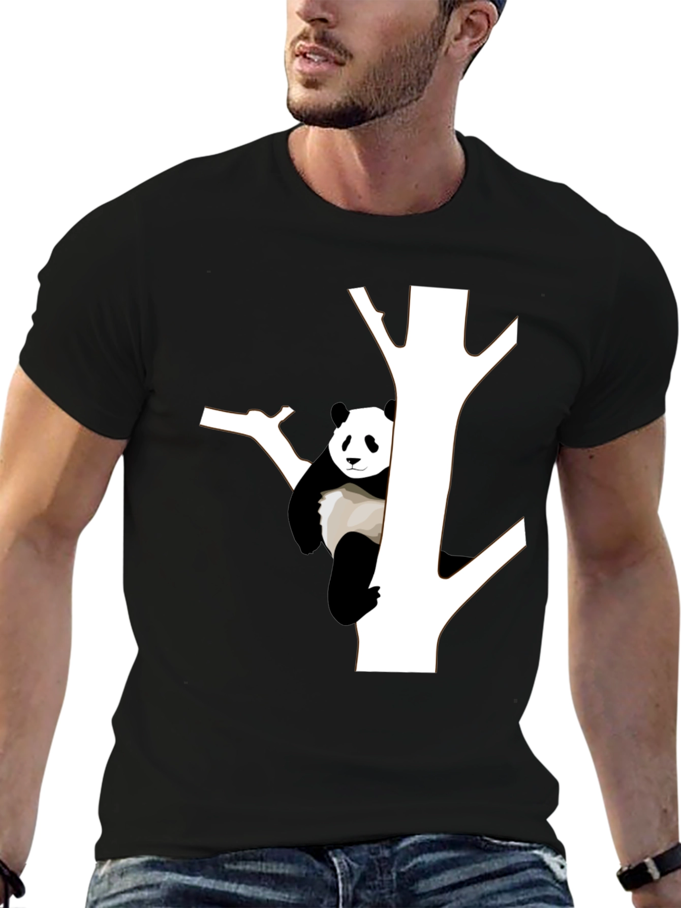 Panda Tree Graphic Tee - Stylish Black T-Shirt