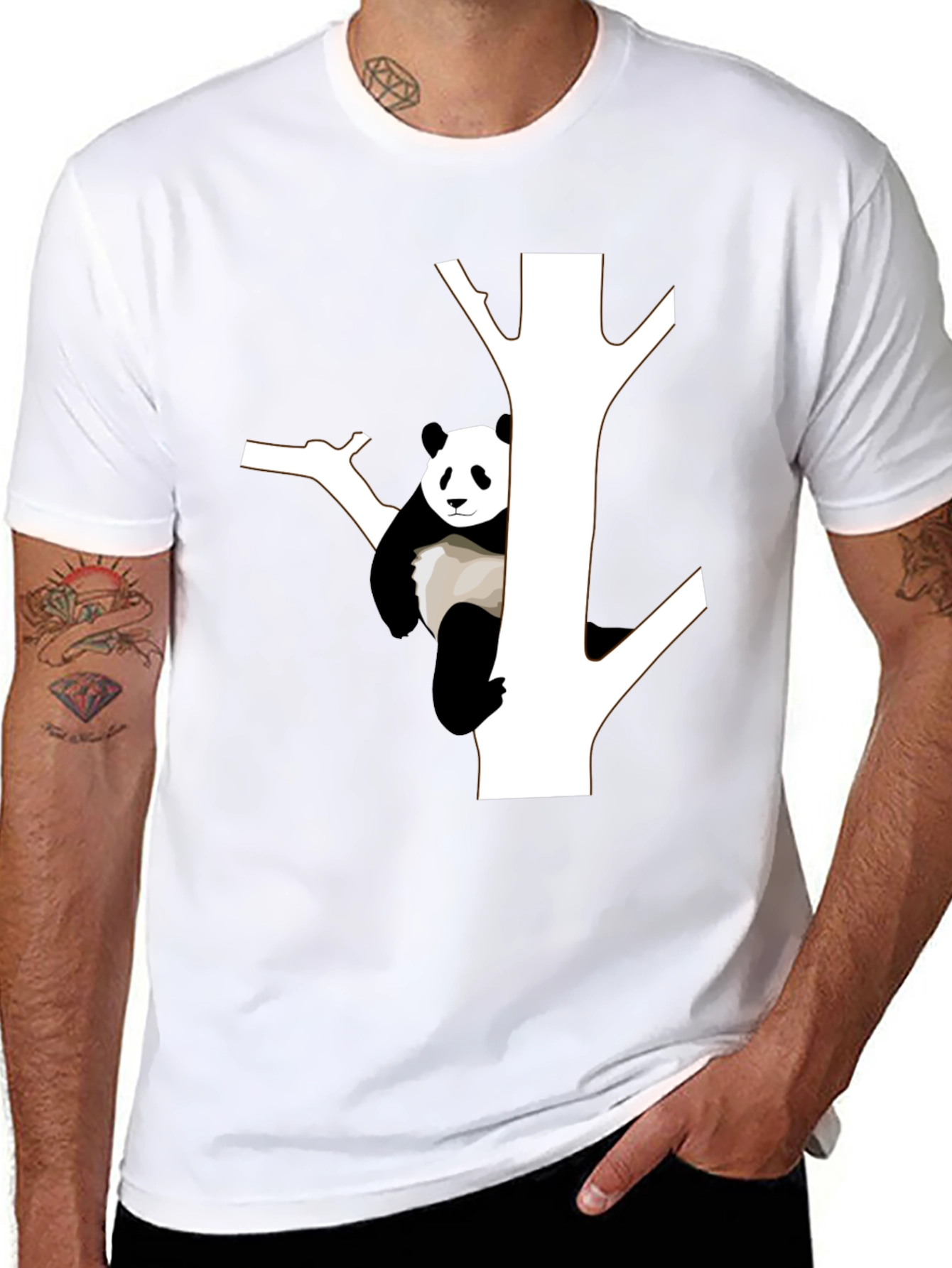 Panda Tree Graphic Tee - Stylish Black T-Shirt