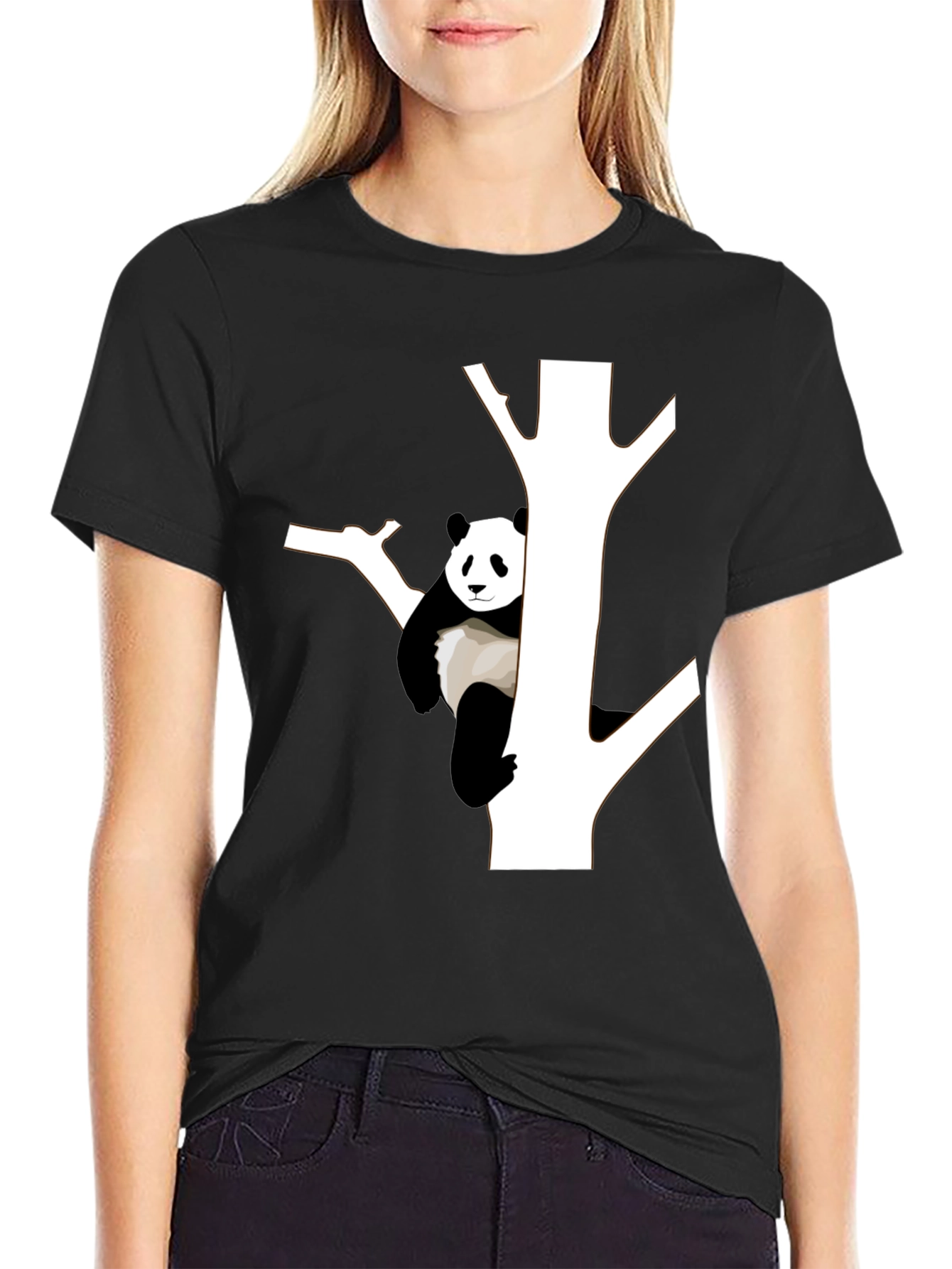 Panda Tree Graphic Tee - Stylish Black T-Shirt