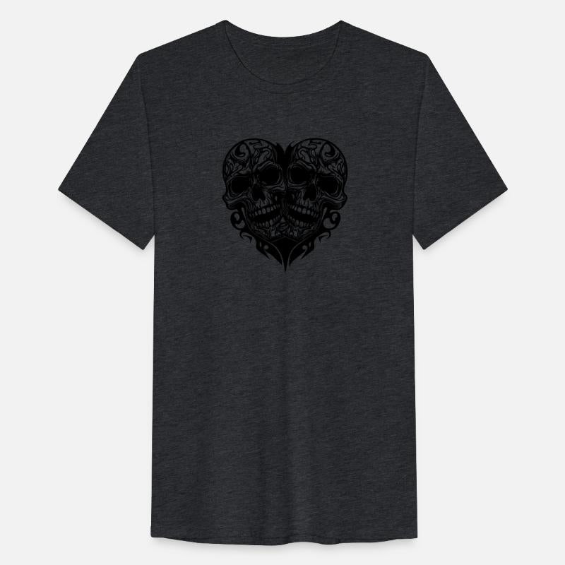 Two Skulls Heart Tribal Tattoo Style