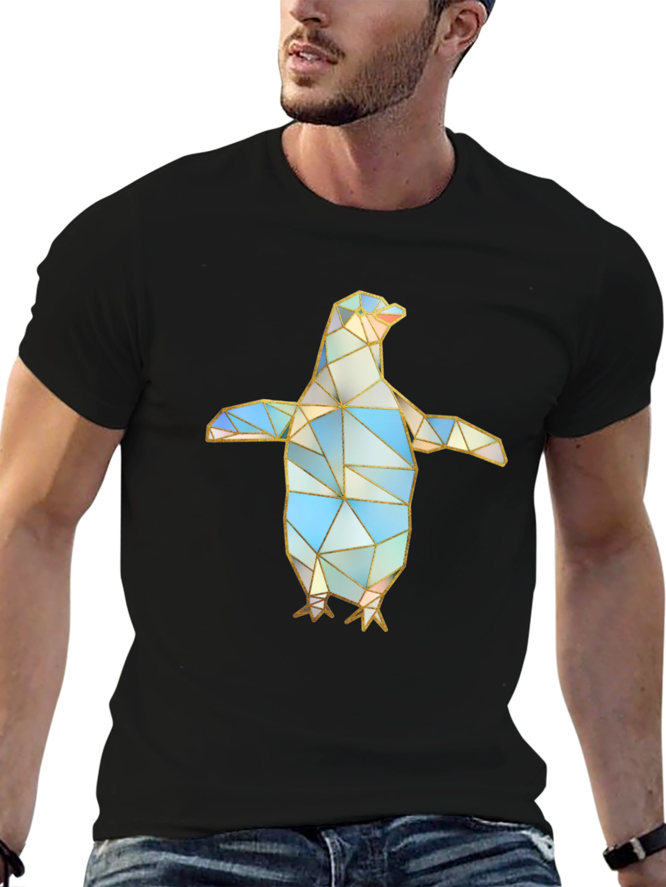 Geometric Penguin Graphic Tee - Modern Art Design