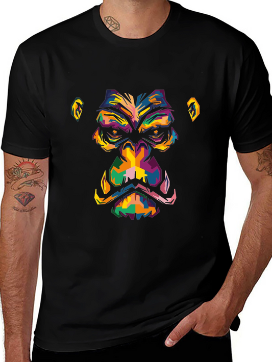 Abstract Gorilla Face Graphic Black T-Shirt