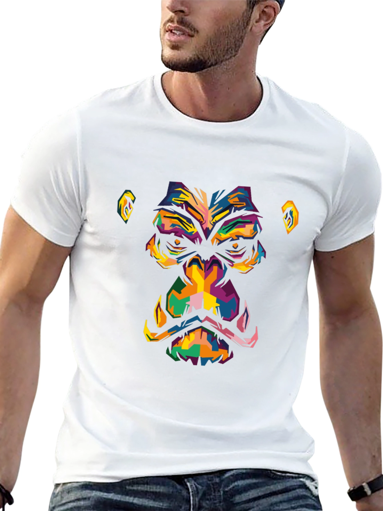 Abstract Gorilla Face Graphic Black T-Shirt