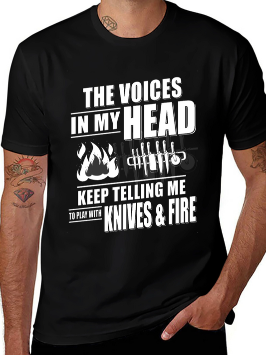 Voices in My Head Knives & Fire Black T-Shirt