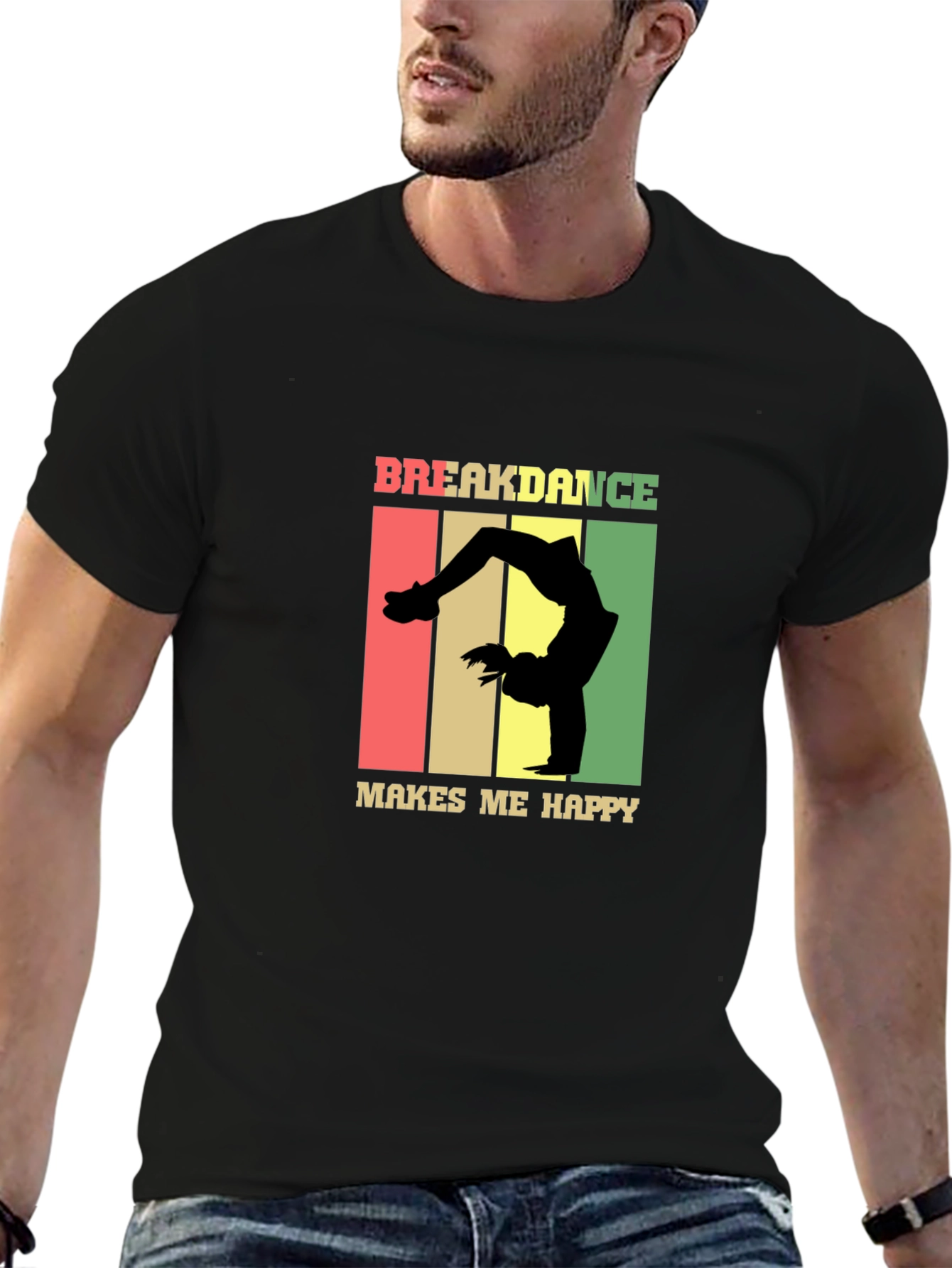 Breakdance Makes Me Happy Black Graphic Tee
