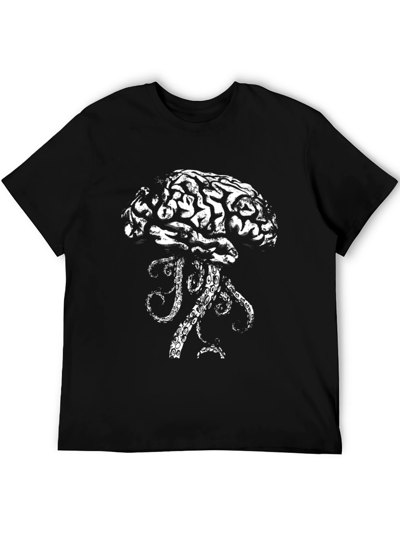 Brain Squid Graphic Tee - Black Cotton T-Shirt