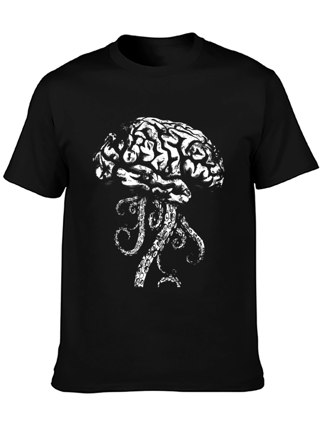 Brain Squid Graphic Tee - Black Cotton T-Shirt