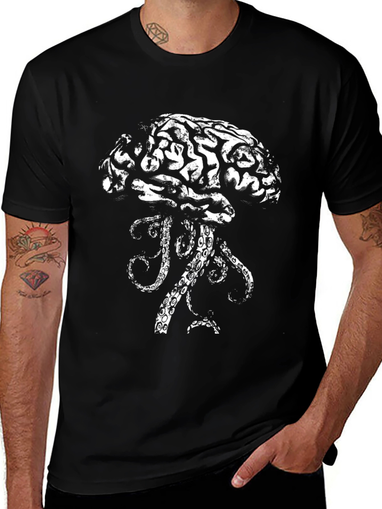 Brain Squid Graphic Tee - Black Cotton T-Shirt