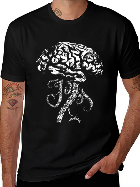 Brain Squid Graphic Tee - Black Cotton T-Shirt