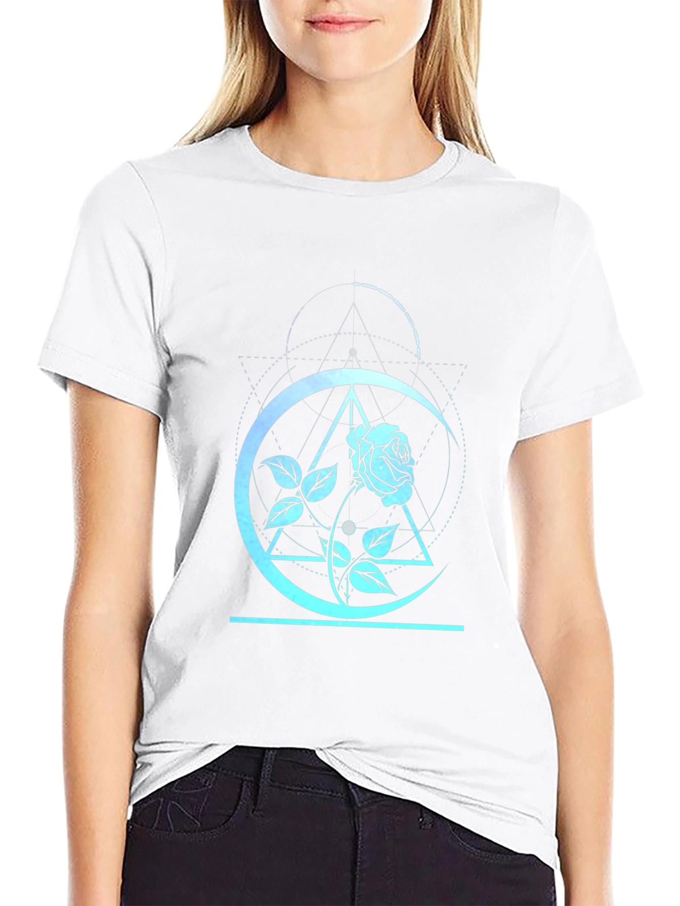 Geometric Moon Rose T-Shirt - Stylish Graphic Tee