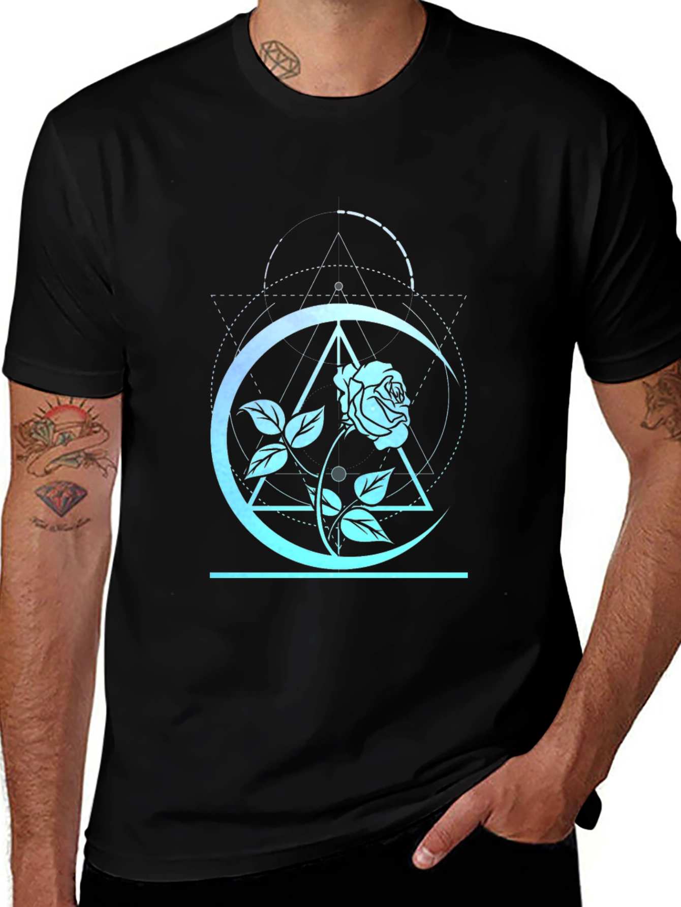Geometric Moon Rose T-Shirt - Stylish Graphic Tee