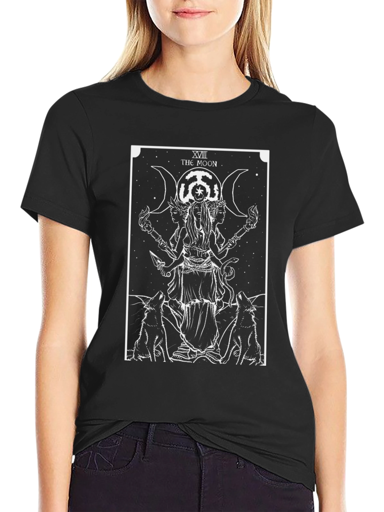 The Moon Tarot Card Graphic T-Shirt - Black
