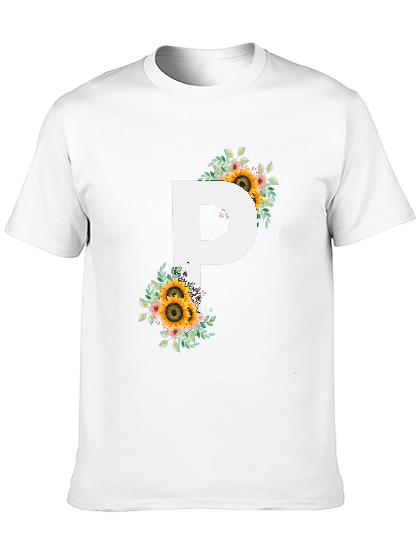 Floral Letter P Black T-Shirt
